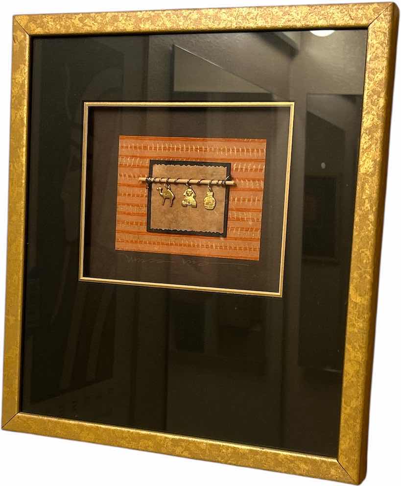Photo 1 of FRAMED SHADOW BOX WITH HAND MADE EGYPTIAN CHARMS ON JAPANESE PAPER ARTWORK 14” x H13”