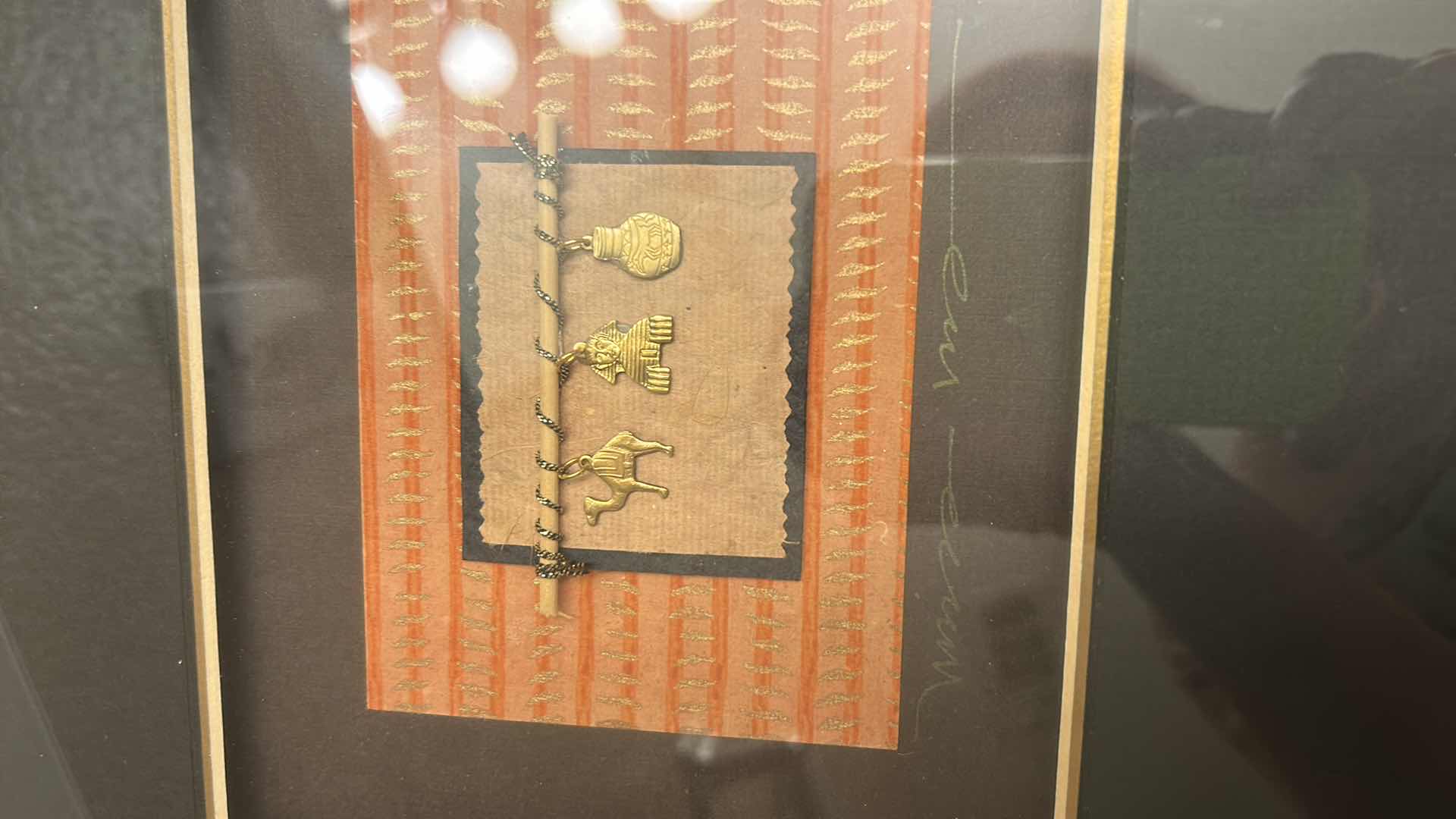 Photo 1 of FRAMED SHADOW BOX WITH HAND MADE EGYPTIAN CHARMS ON JAPANESE PAPER ARTWORK 14” x H13”