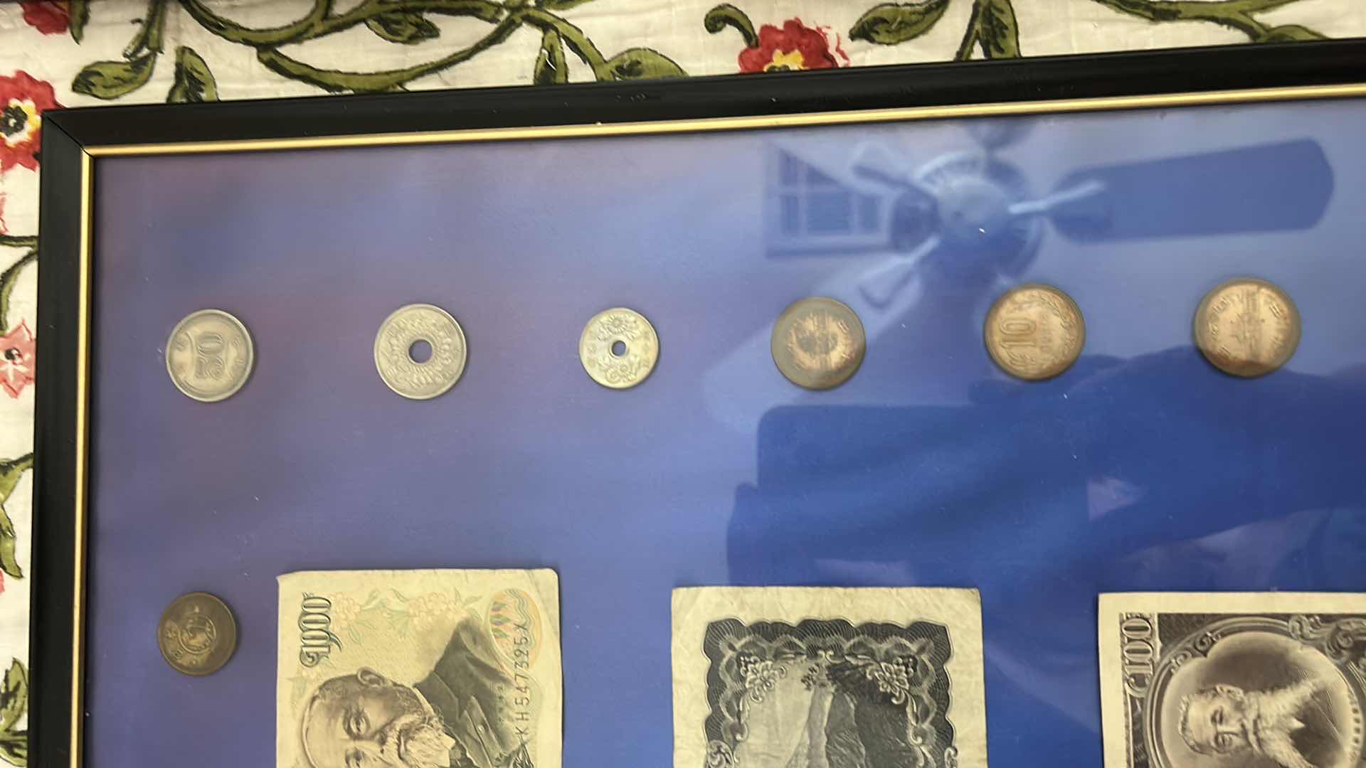 Photo 1 of FRAMED MONEY COLLECTION - PAPER BILLS AND COIN 16” x H20”