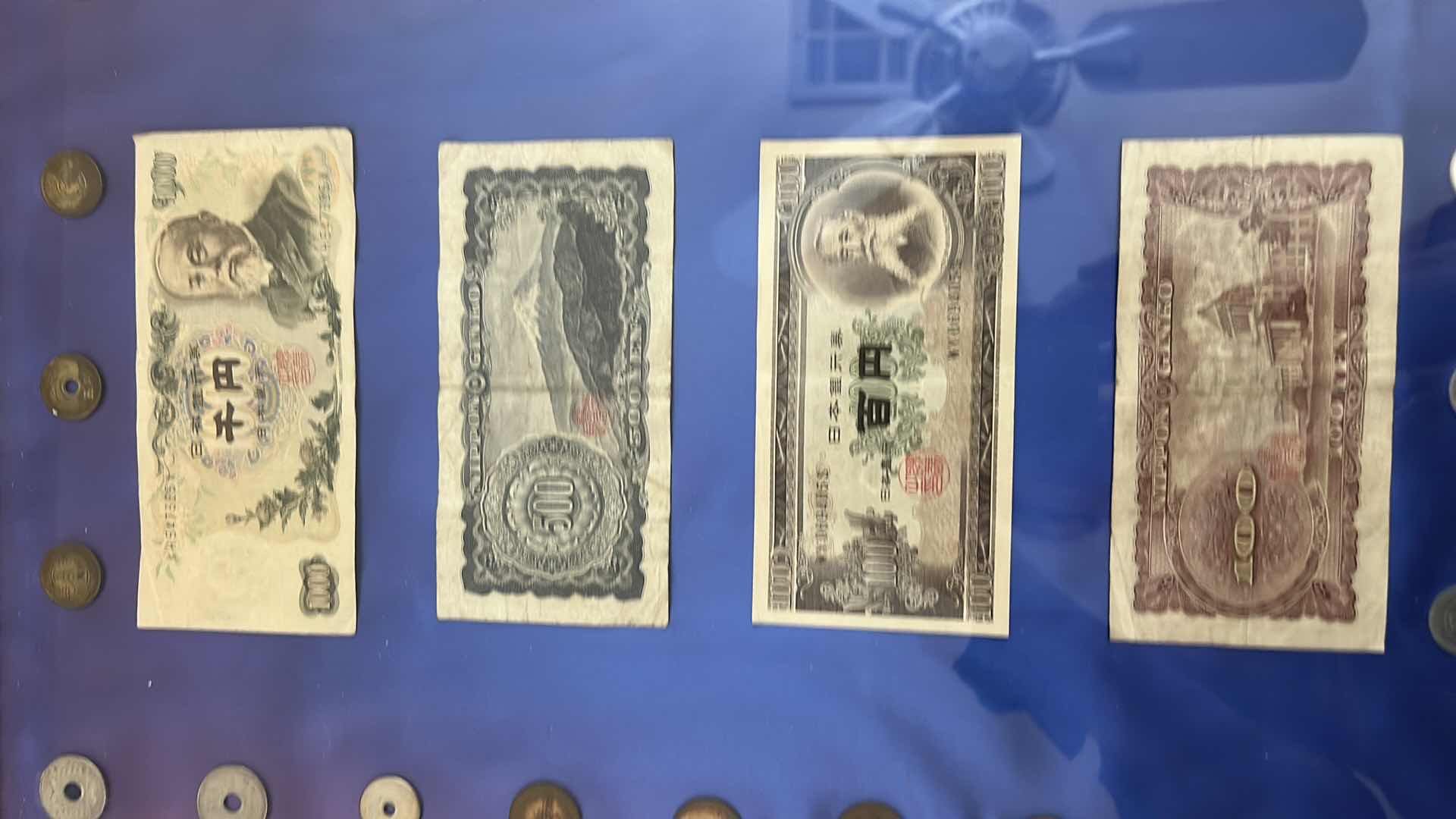 Photo 1 of FRAMED MONEY COLLECTION - PAPER BILLS AND COIN 16” x H20”