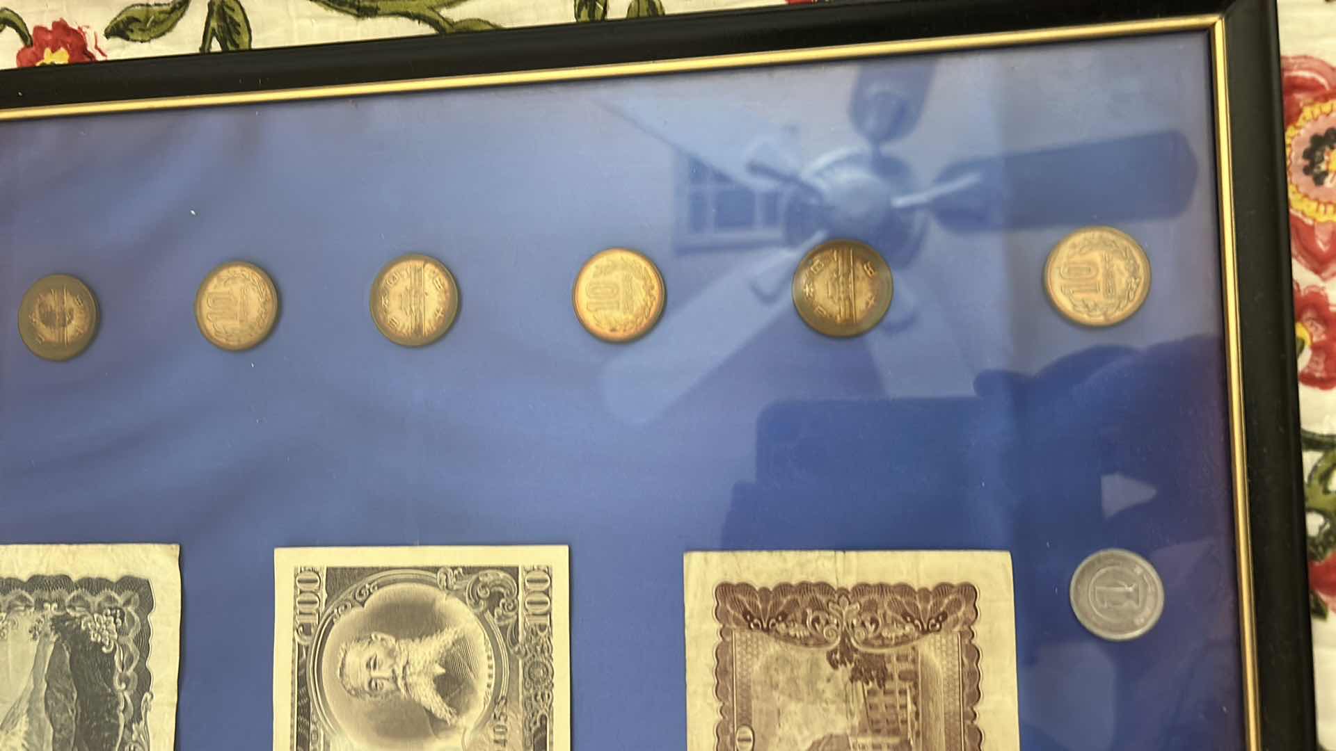 Photo 1 of FRAMED MONEY COLLECTION - PAPER BILLS AND COIN 16” x H20”