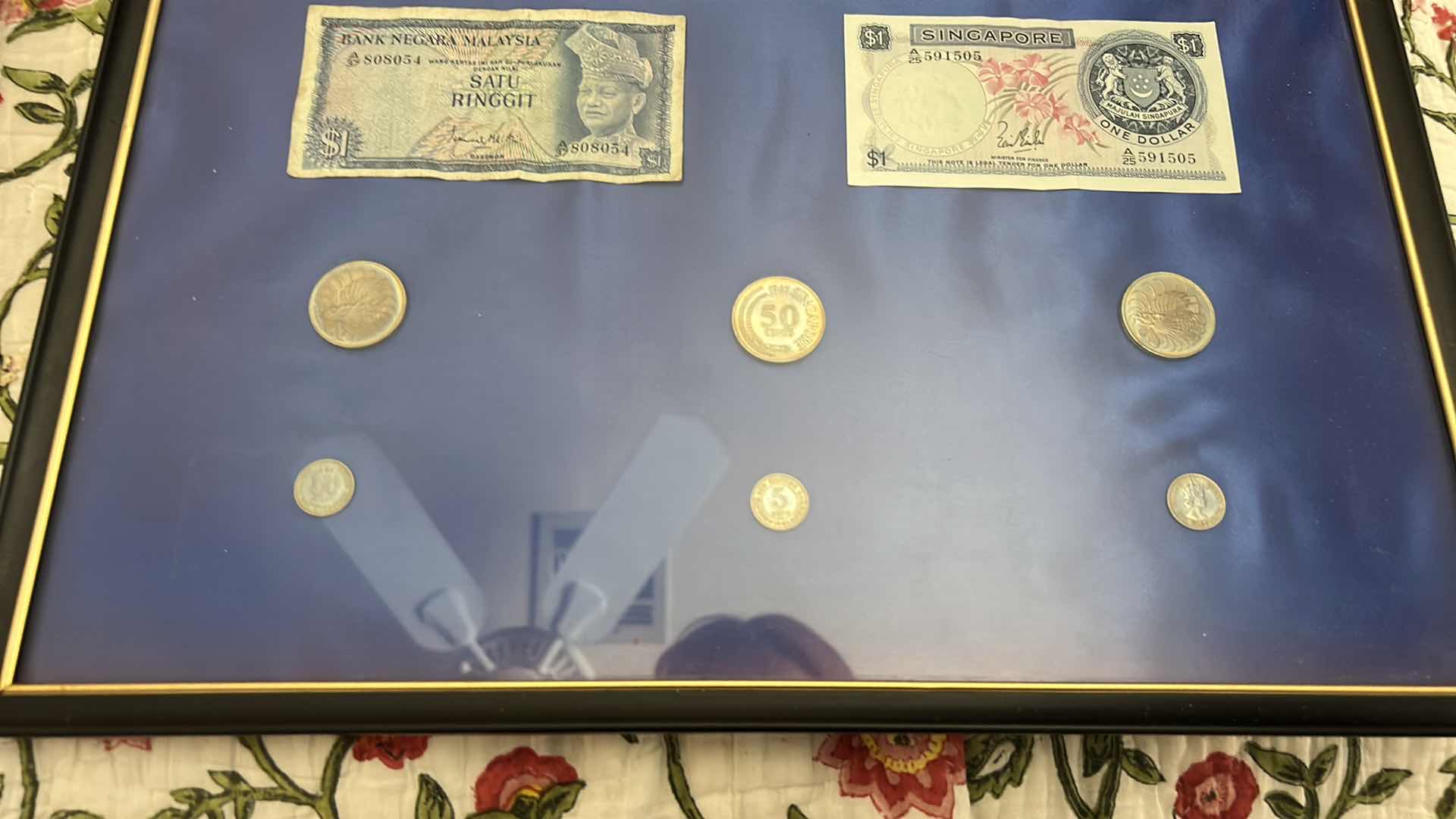 Photo 1 of FRAMED MONEY COLLECTION - PAPER BILLS AND COIN 16” x H20”