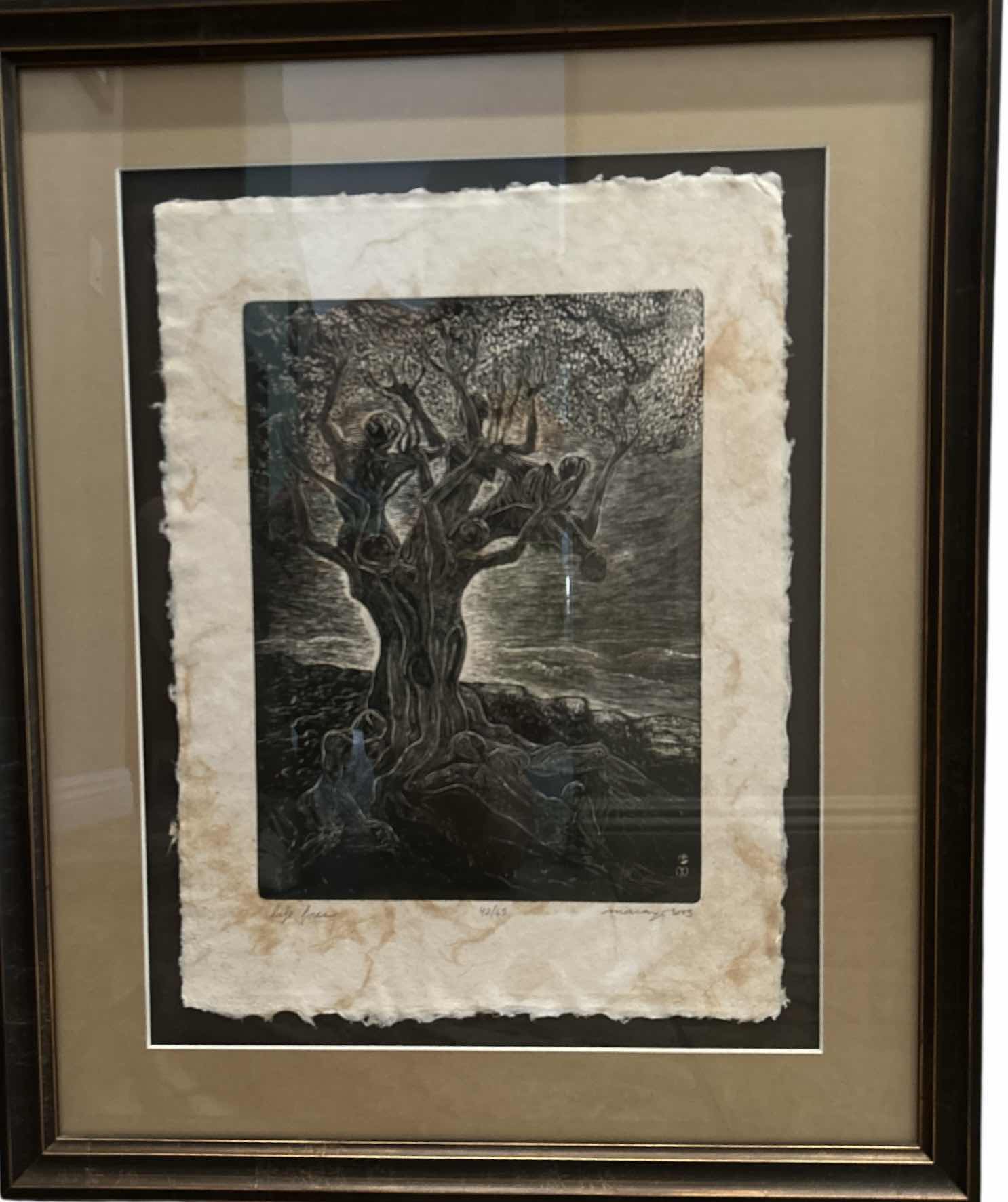 Photo 1 of FRAMED NUMBERED 42/65 SIGNED MARIA ARANGO, ORIGINAL LIMITED EDITION “LIFE FORCE”WOODCUT PRINT ARTWORK WITH COA 19”x H33”