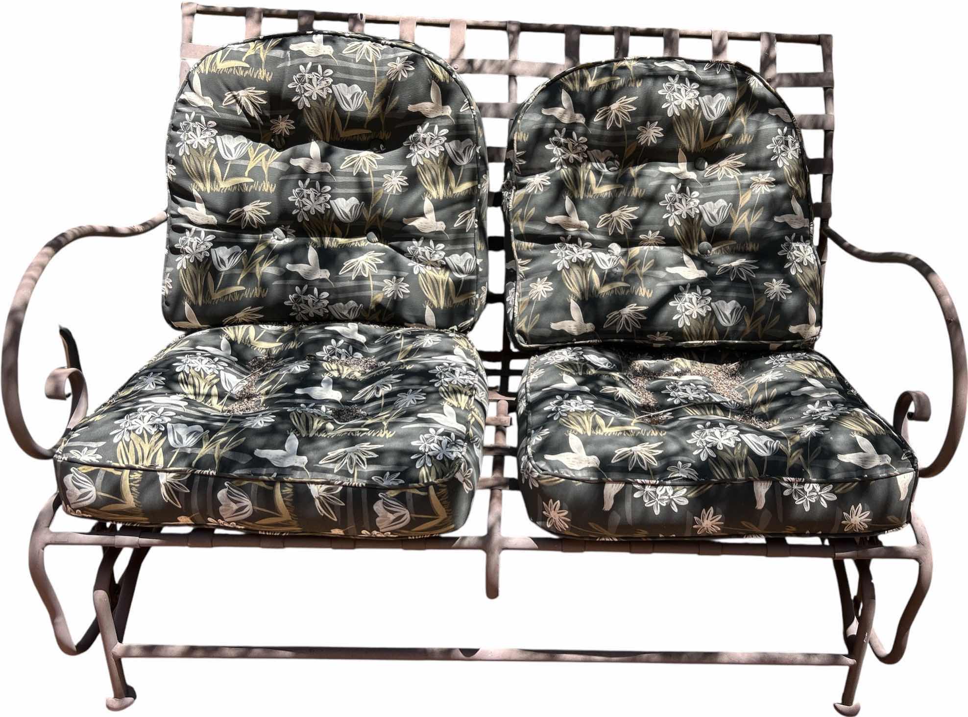 Photo 1 of METAL OUTDOOR GLIDING LOVESEAT WITH CUSHION 50“ x 35“ x H36“
