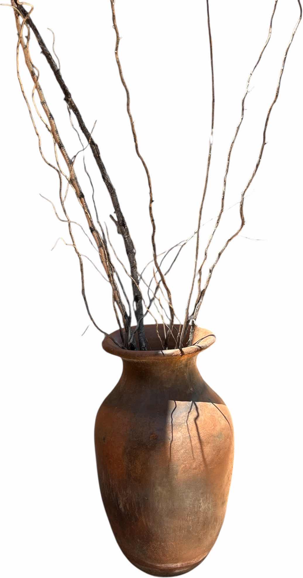 Photo 1 of OUTDOOR POTTERY VASE H28.5” WITH TALL STICKS