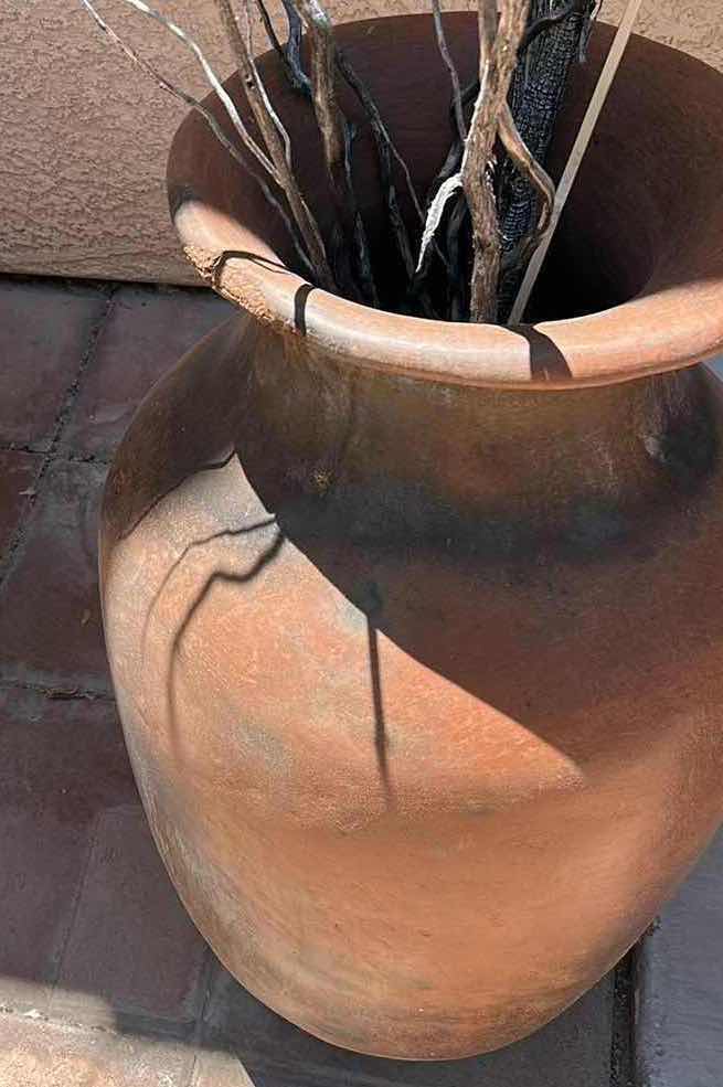 Photo 1 of OUTDOOR POTTERY VASE H28.5” WITH TALL STICKS