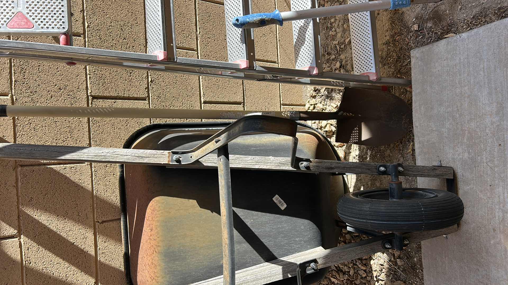 Photo 1 of WHEELBARROW, LADDER, SHOVEL AND SHEARS