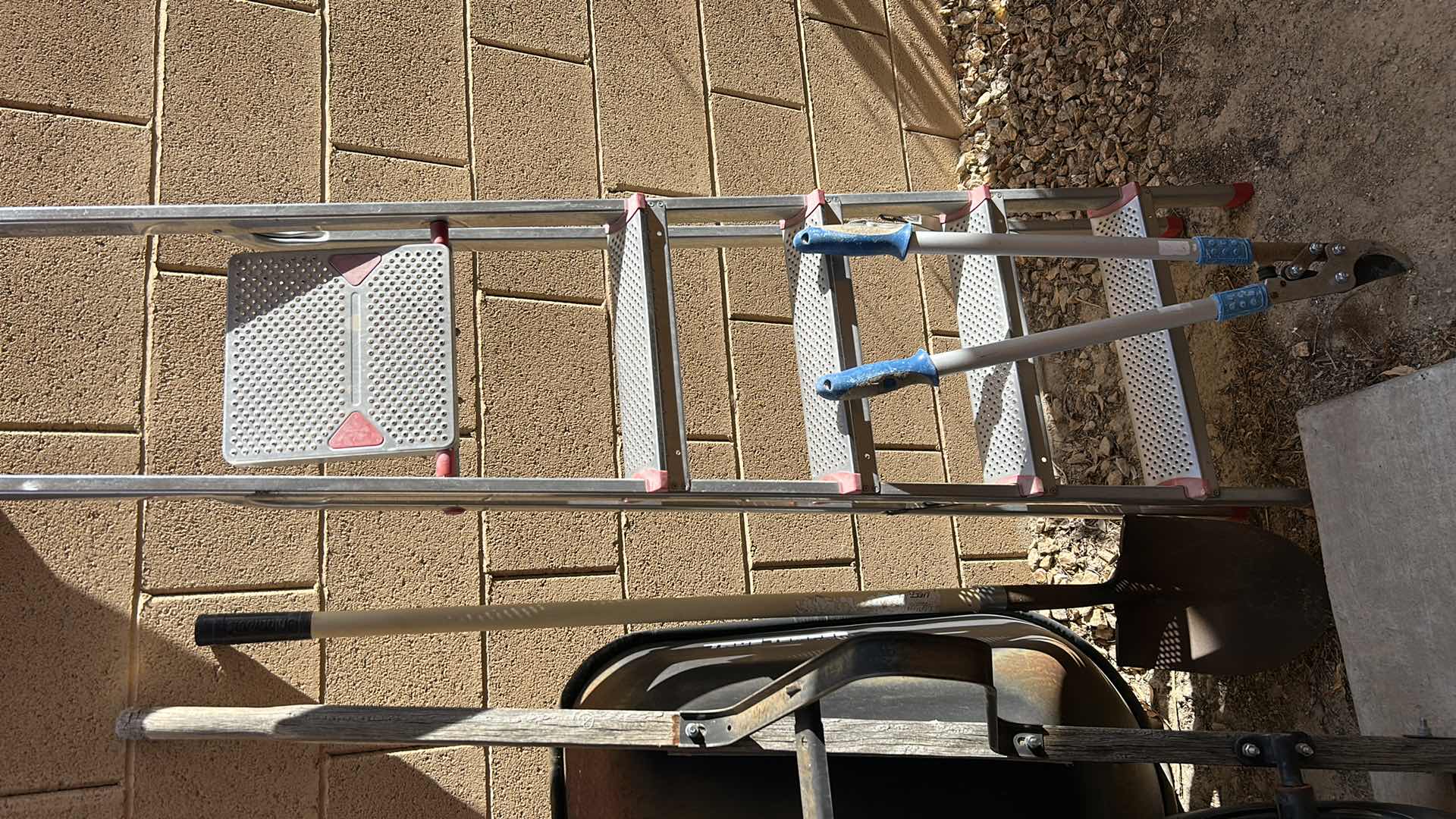 Photo 1 of WHEELBARROW, LADDER, SHOVEL AND SHEARS