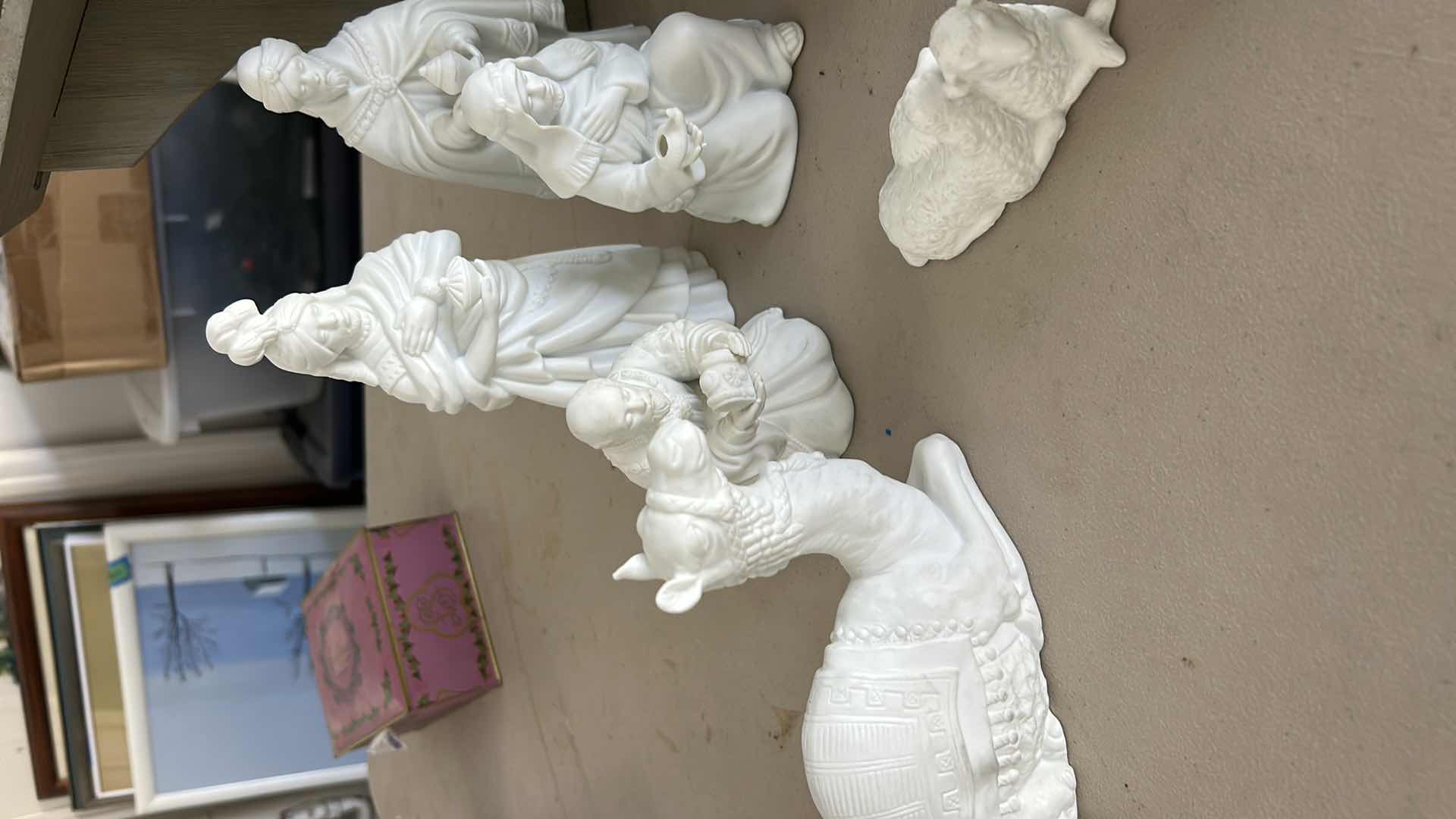 Photo 1 of VINTAGE 13 PC AVON NATIVITY PIECES, STAR AND WOOD STRUCTURE