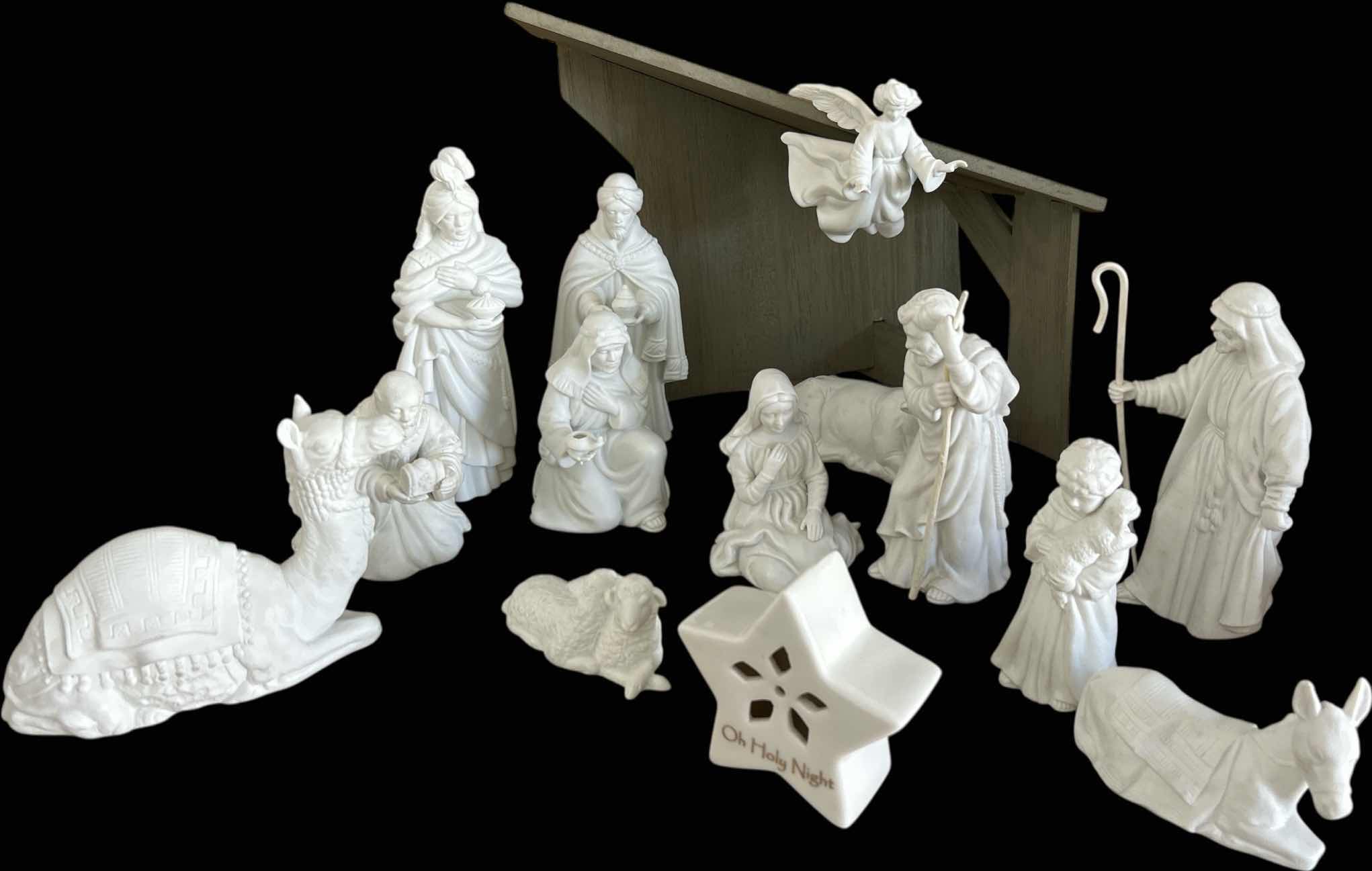 Photo 1 of VINTAGE 13 PC AVON NATIVITY PIECES, STAR AND WOOD STRUCTURE