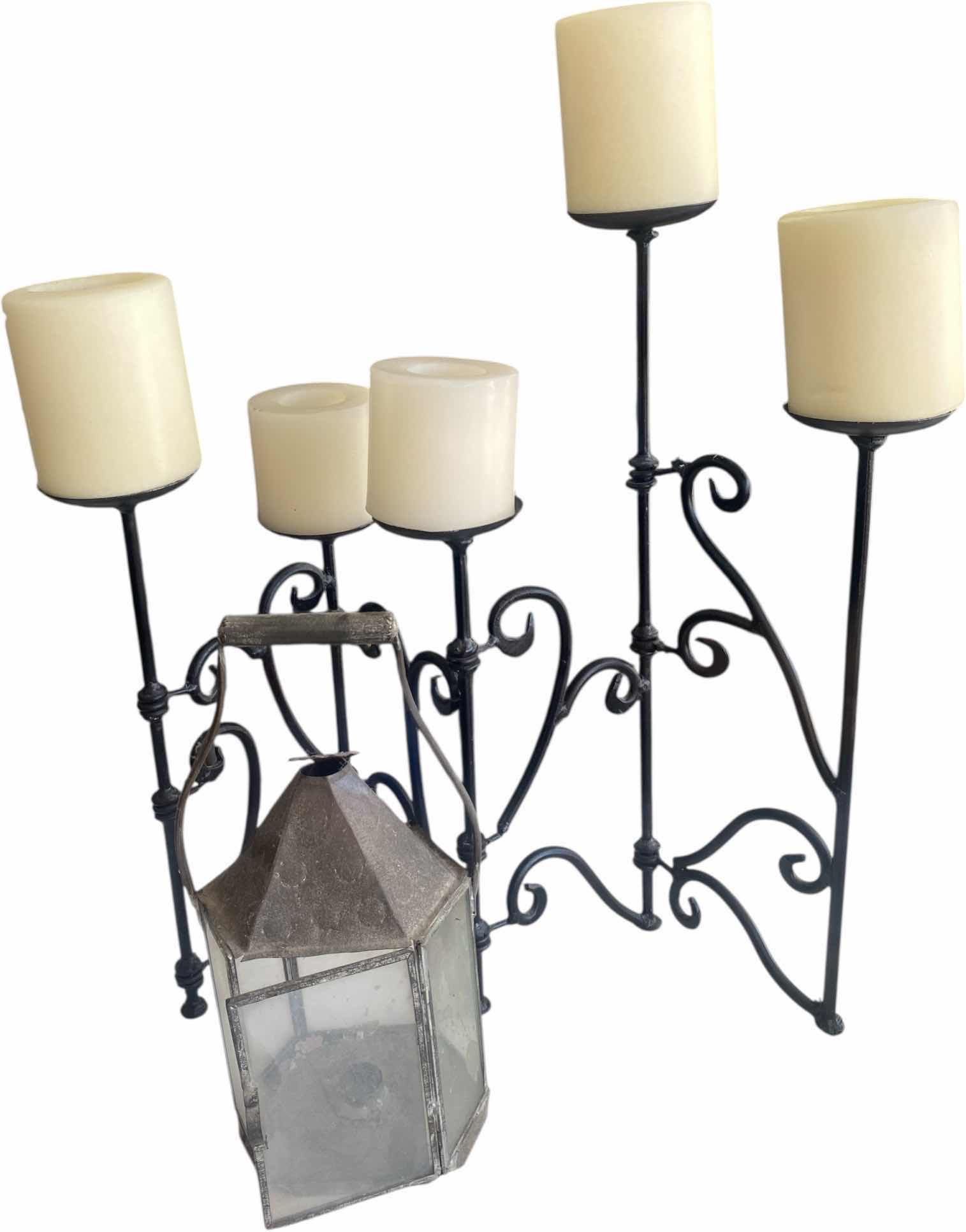 Photo 1 of FOLDING IRON CANDLE HOLDER WITH CANDLES AND SMALL CARRIAGE CANDLE HOLDER 15” x 18” excluding candles