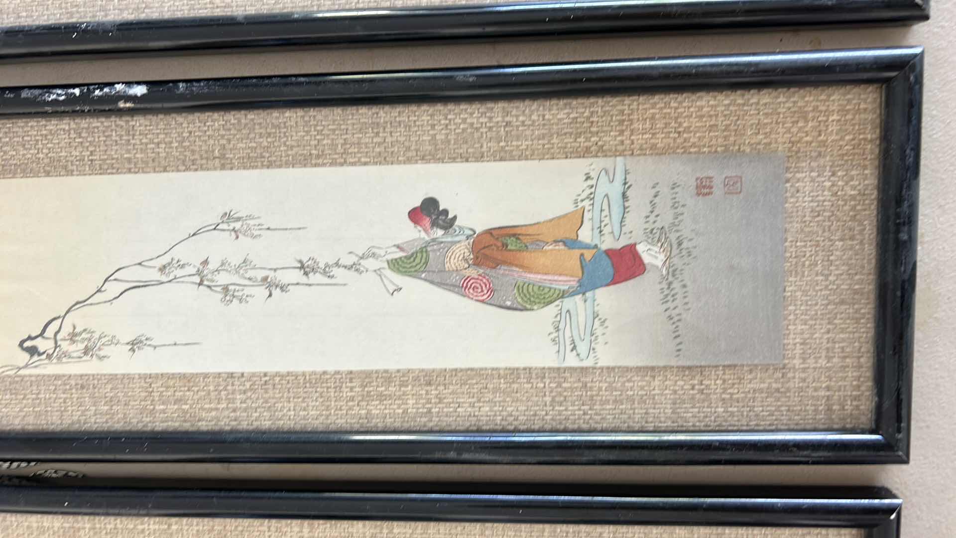 Photo 1 of 3 FRAMED ASIAN PAINTING ON TILE ARTWORK 6” x H16.5”