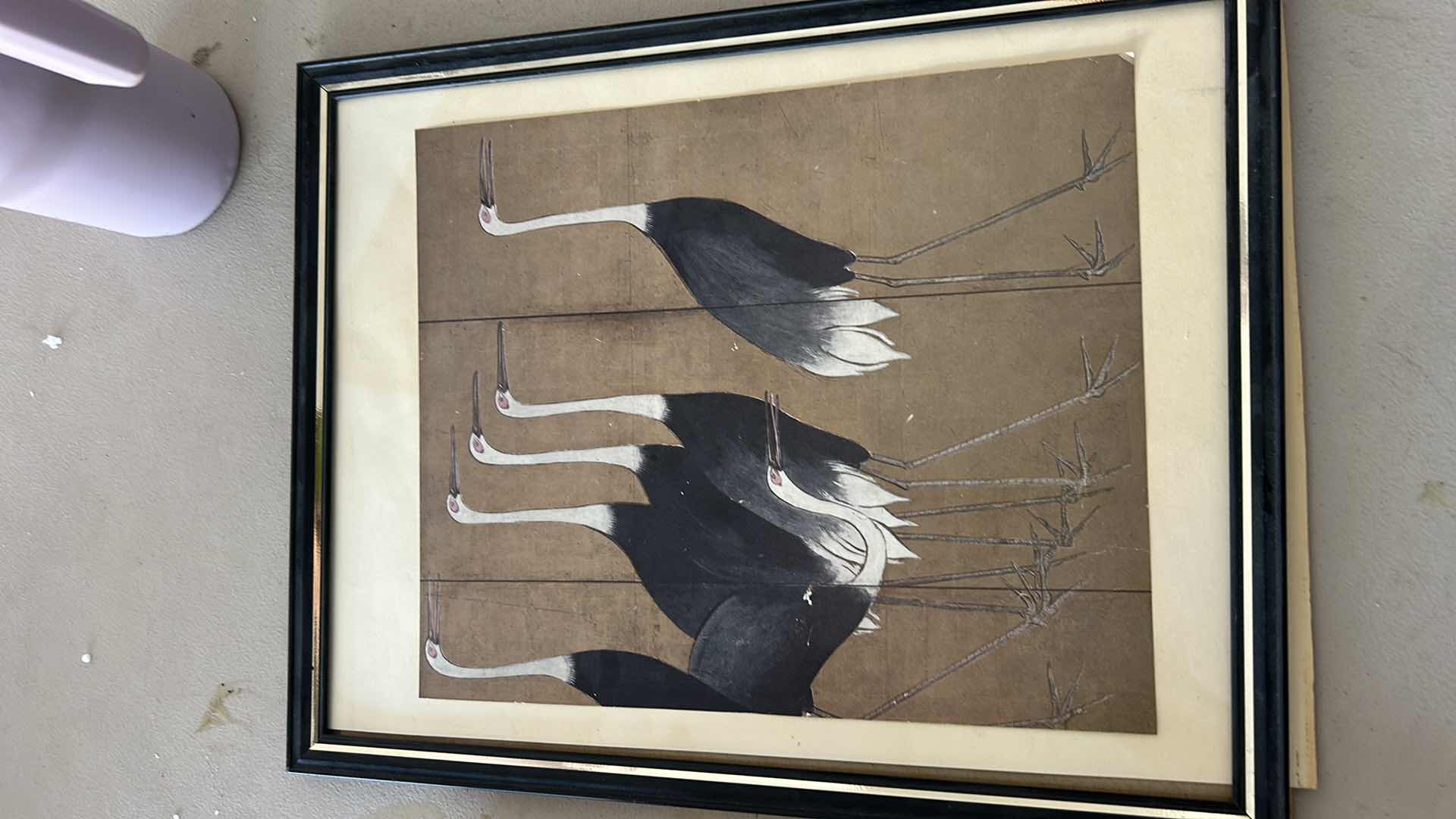 Photo 1 of 4 FRAMED ASIAN PAINTING ON TILE ARTWORK 3.75” x H18.5”