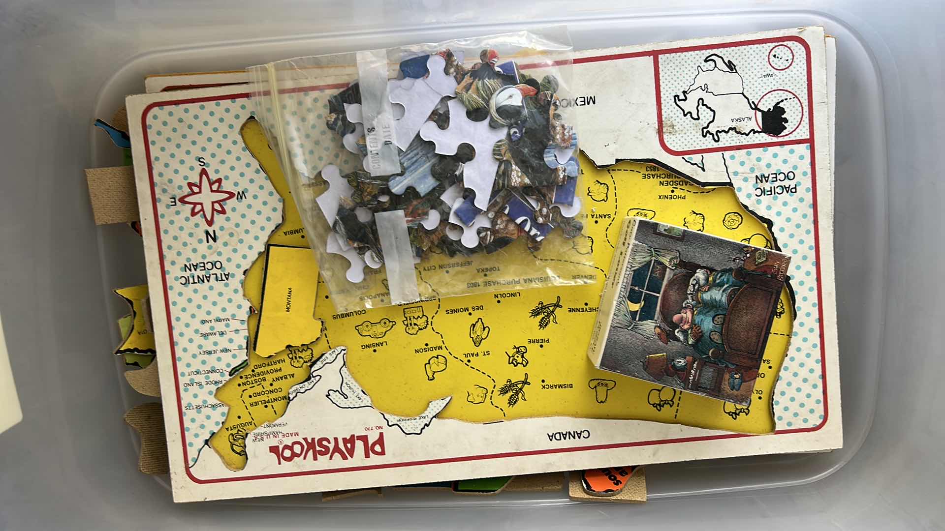 Photo 1 of TOTE WITH PUZZLES AND PUZZLE BOX