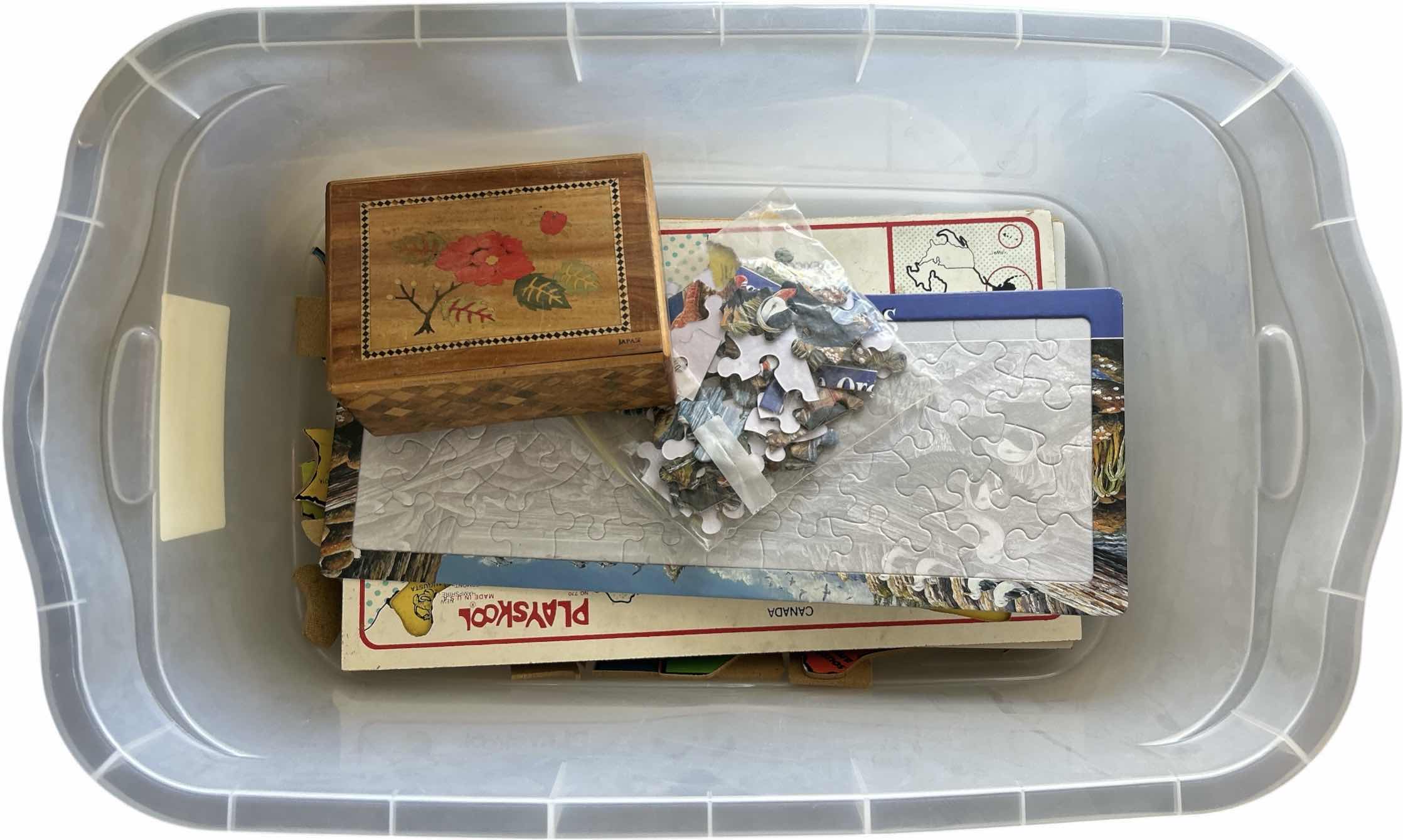 Photo 1 of TOTE WITH PUZZLES AND PUZZLE BOX