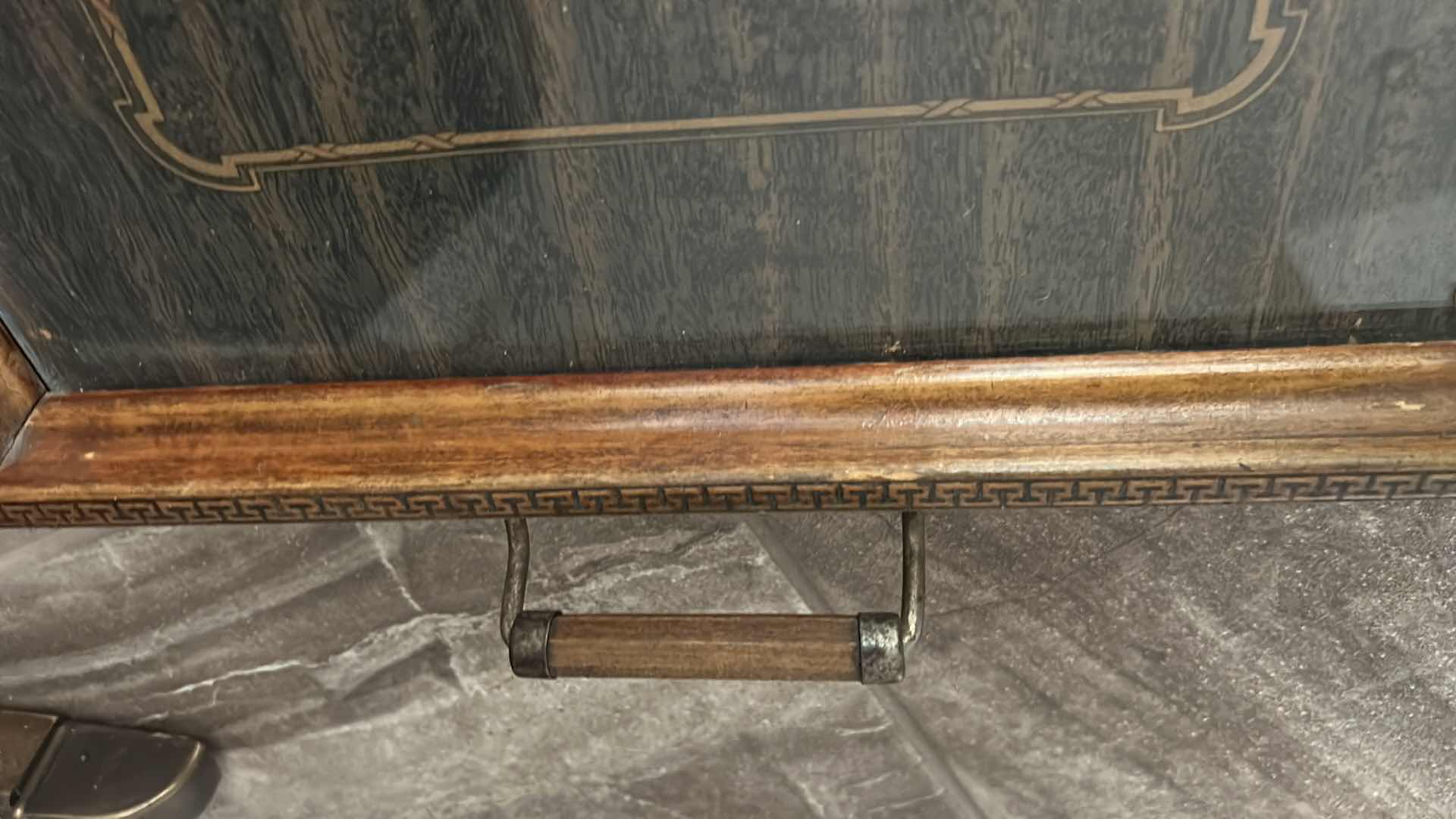 Photo 1 of VINTAGE WOOD GLASS INSERT SERVING TRAY 
21” x 13 1/2”