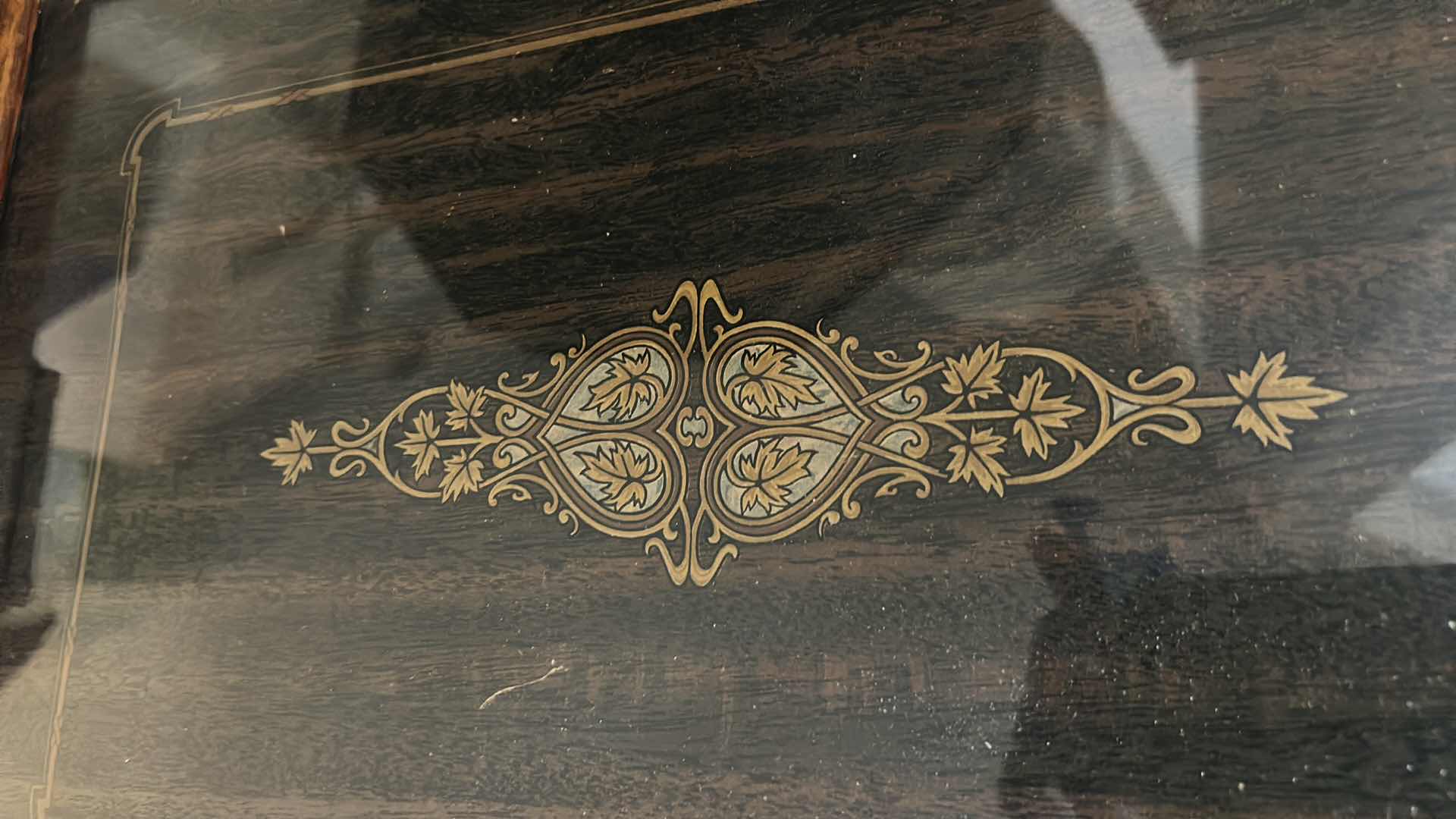 Photo 1 of VINTAGE WOOD GLASS INSERT SERVING TRAY 
21” x 13 1/2”
