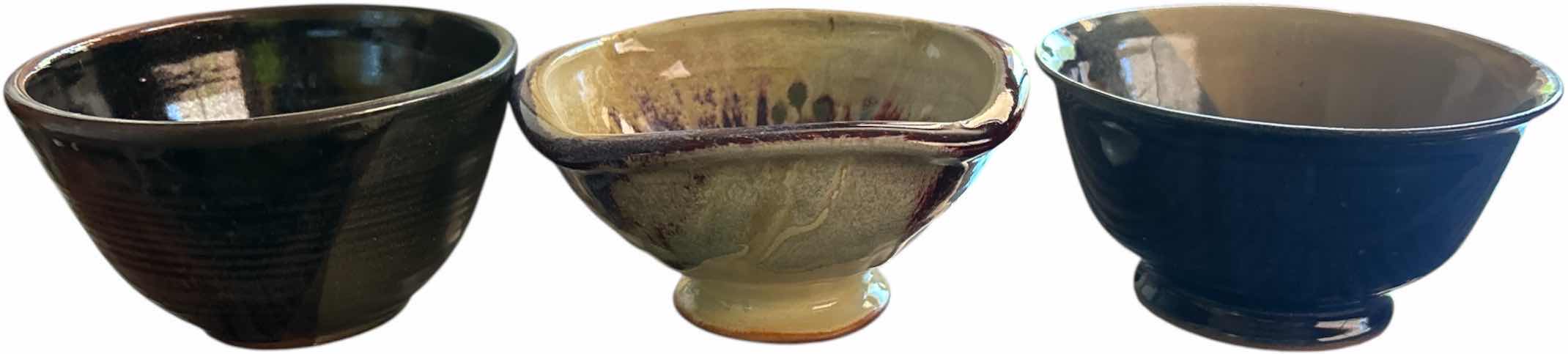 Photo 1 of 3 HANDCRAFTED POTTERY BOWLS, 1 SIGNED H4”