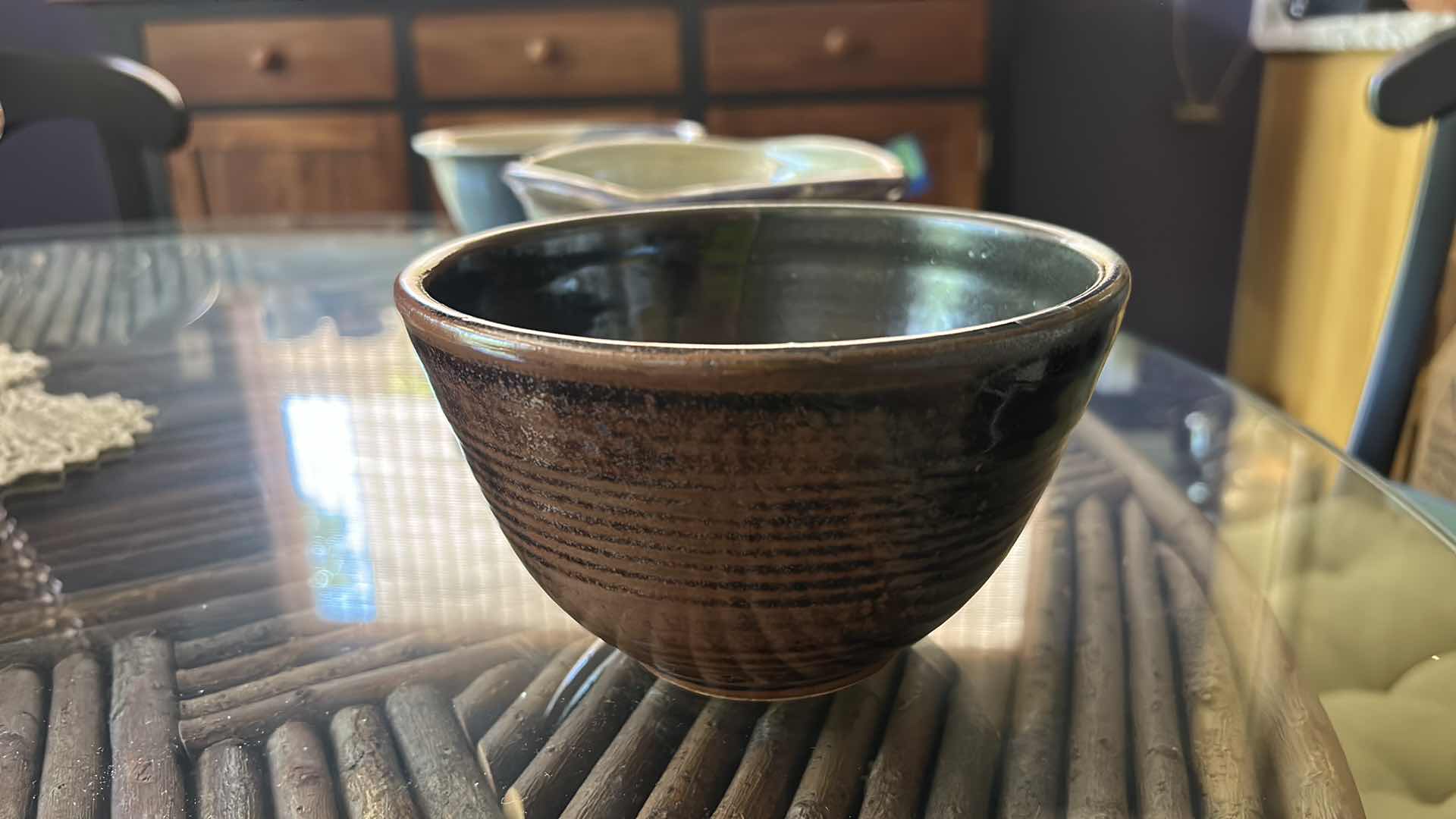 Photo 1 of 3 HANDCRAFTED POTTERY BOWLS, 1 SIGNED H4”
