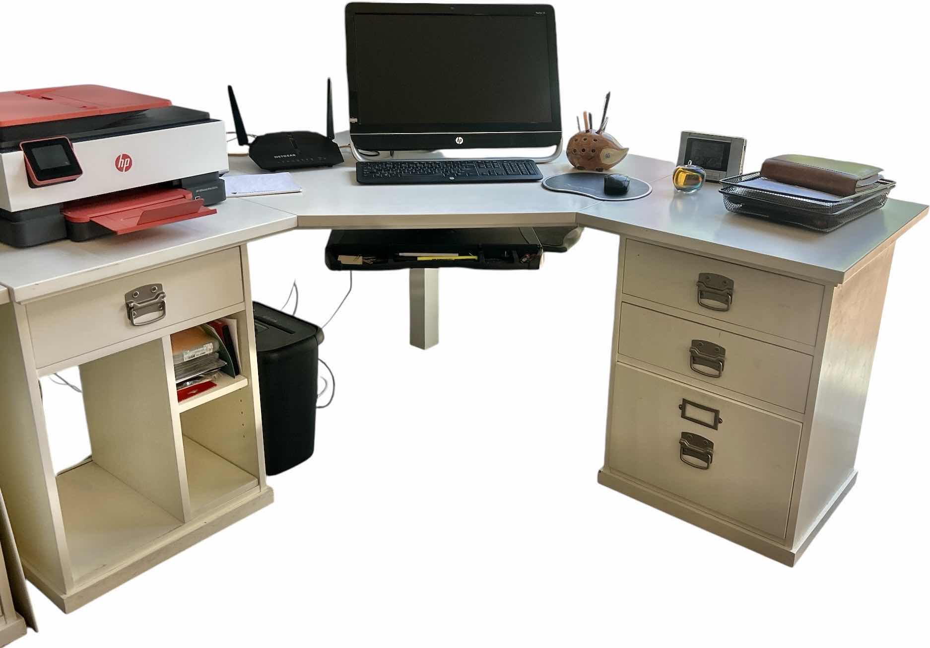 Photo 1 of WHITE 3 SECTION CORNER DESK ( SIDE SECTIONS 23“ x 23“ x H29“, MIDDLE SECTION 57” x 40“ x 29“)