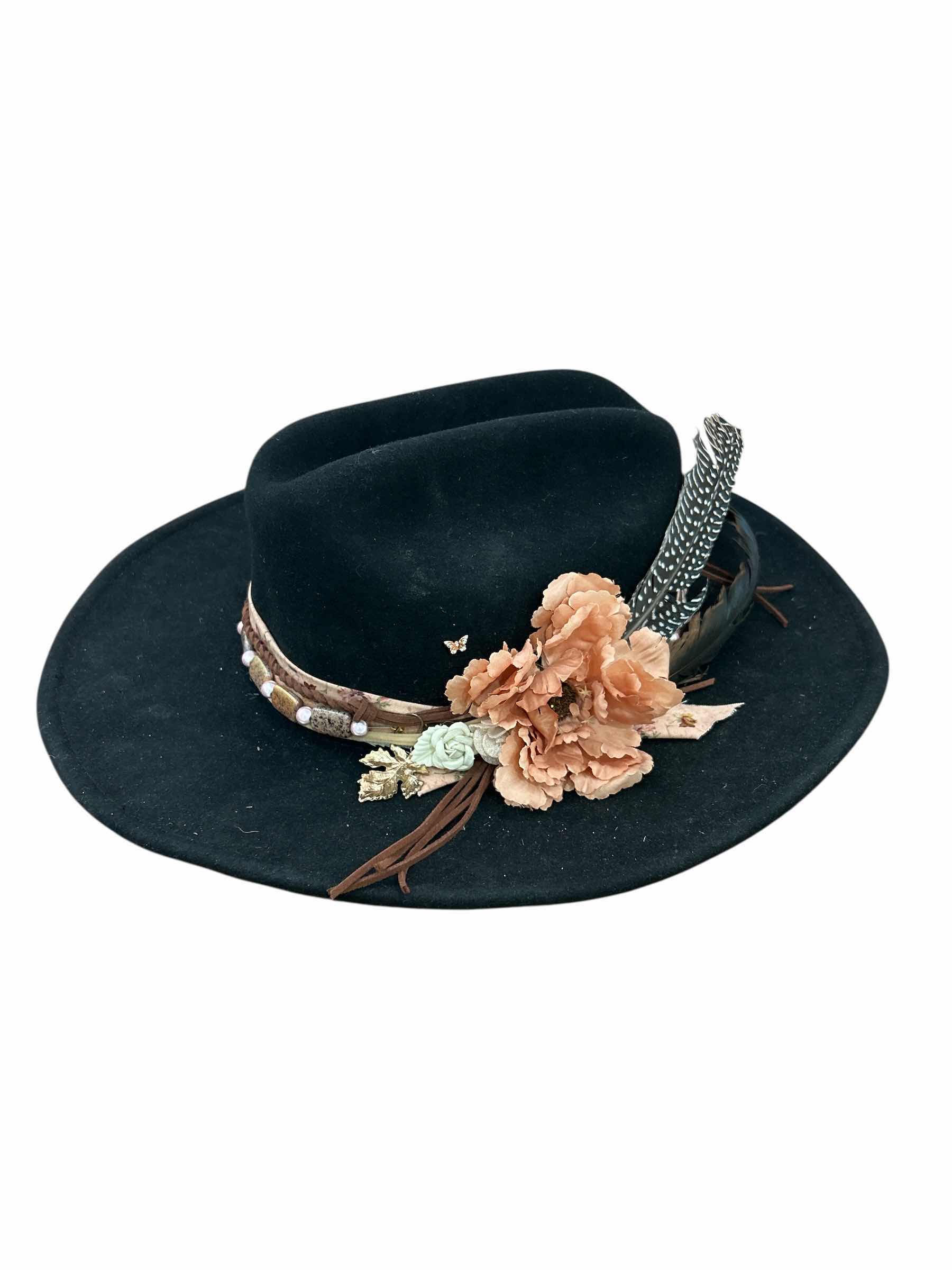 Photo 1 of NEW- CUSTOM 100% WOOL BLACK COWBOY HAT WOMENS LARGE ( ALL ACCESSORIES ARE REMOVABLE AND INTERCHANGEABLE)