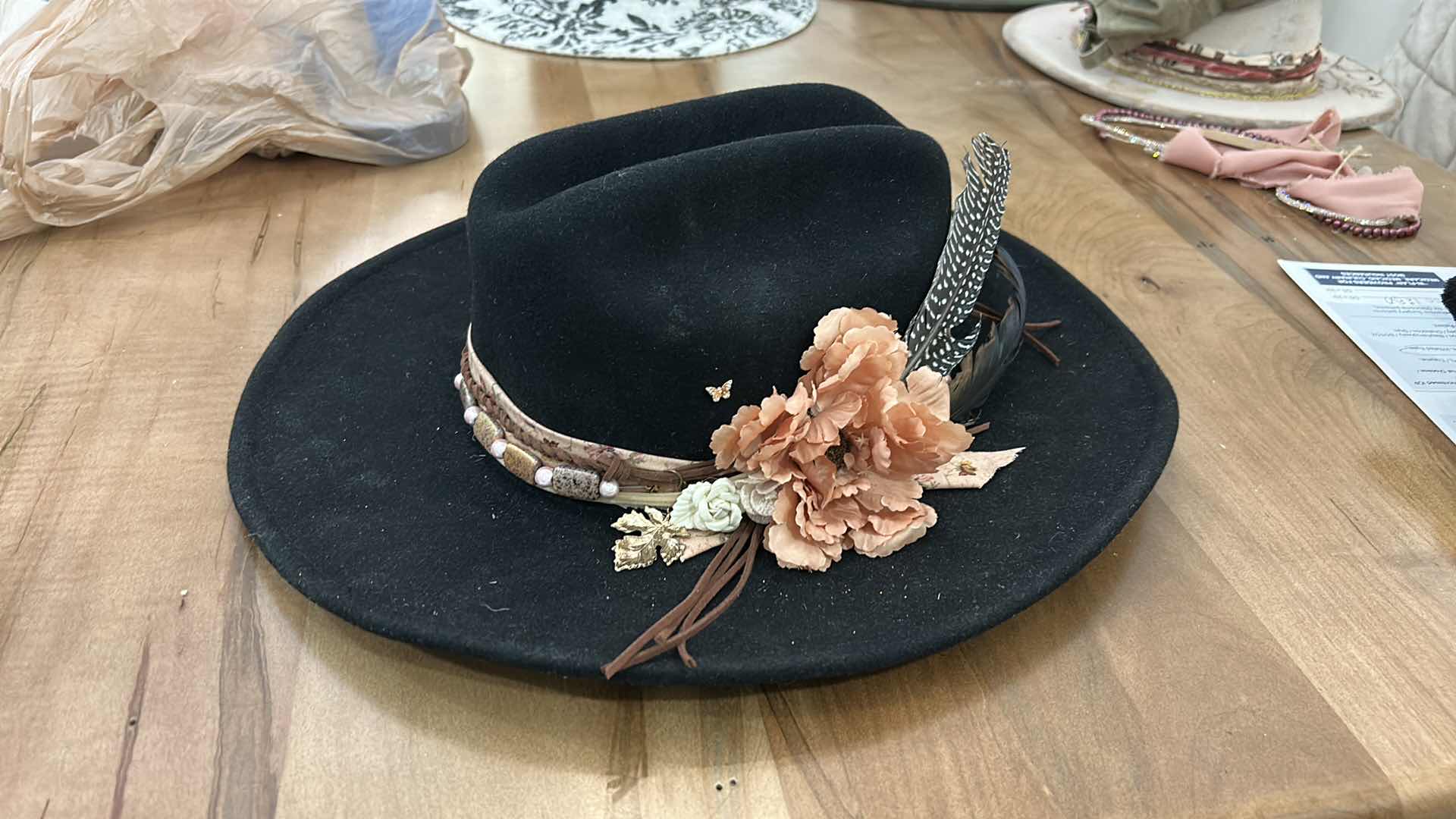 Photo 1 of NEW- CUSTOM 100% WOOL BLACK COWBOY HAT WOMENS LARGE ( ALL ACCESSORIES ARE REMOVABLE AND INTERCHANGEABLE)