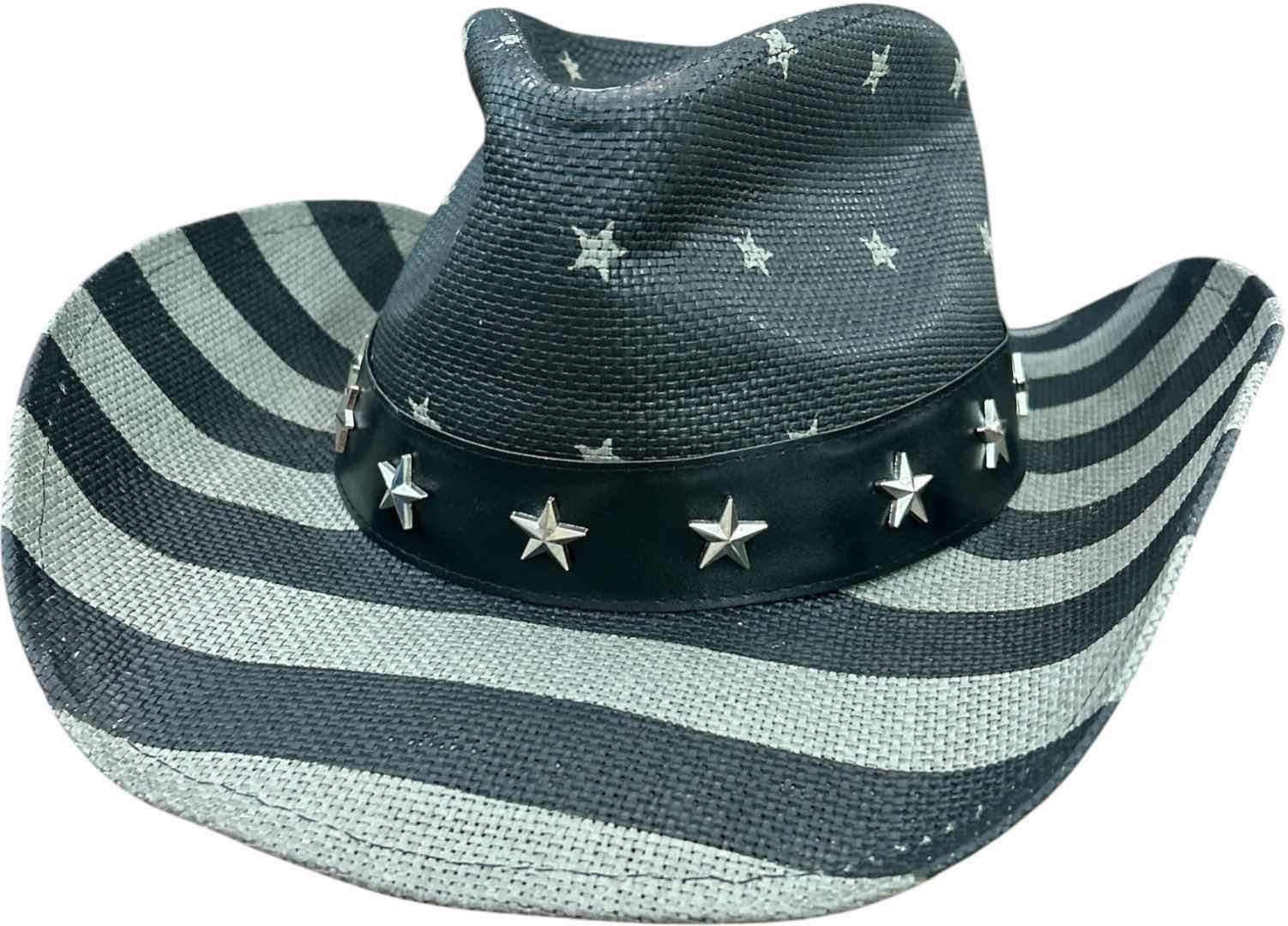 Photo 1 of NEW- MENS WOMENS BLACK AND GRAY STARS AND STRIPES WESTERN COATED STRAW HAT SIZE MED