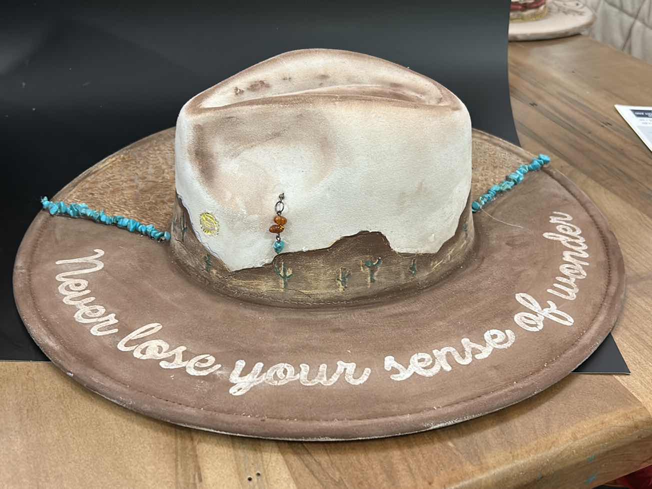 Photo 1 of NEW- HAND PAINTED WESTERN FEDORA WITH REAL TURQUOISE CHIPS ADJUSTABLE SIZE M-L