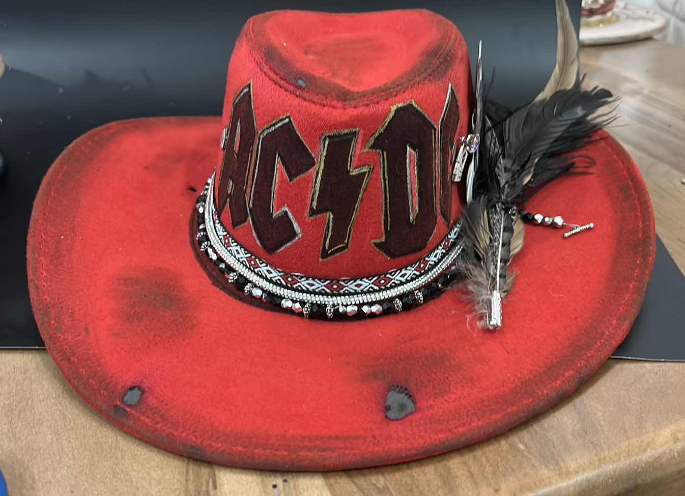 Photo 1 of NEW- CUSTOM RED MENS/WOMENS AC/DC HAT SIZE MED