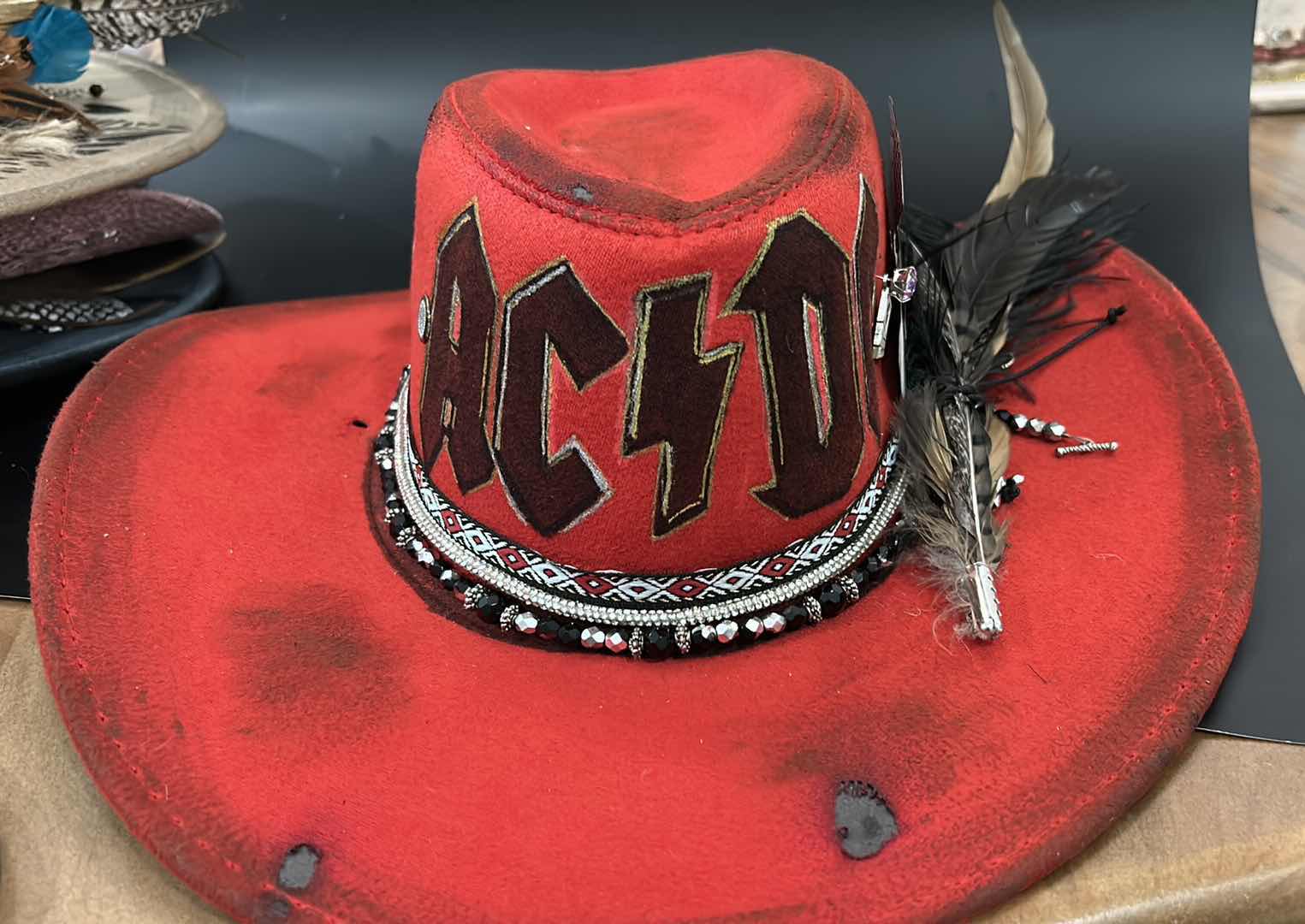 Photo 1 of NEW- CUSTOM RED MENS/WOMENS AC/DC HAT SIZE MED