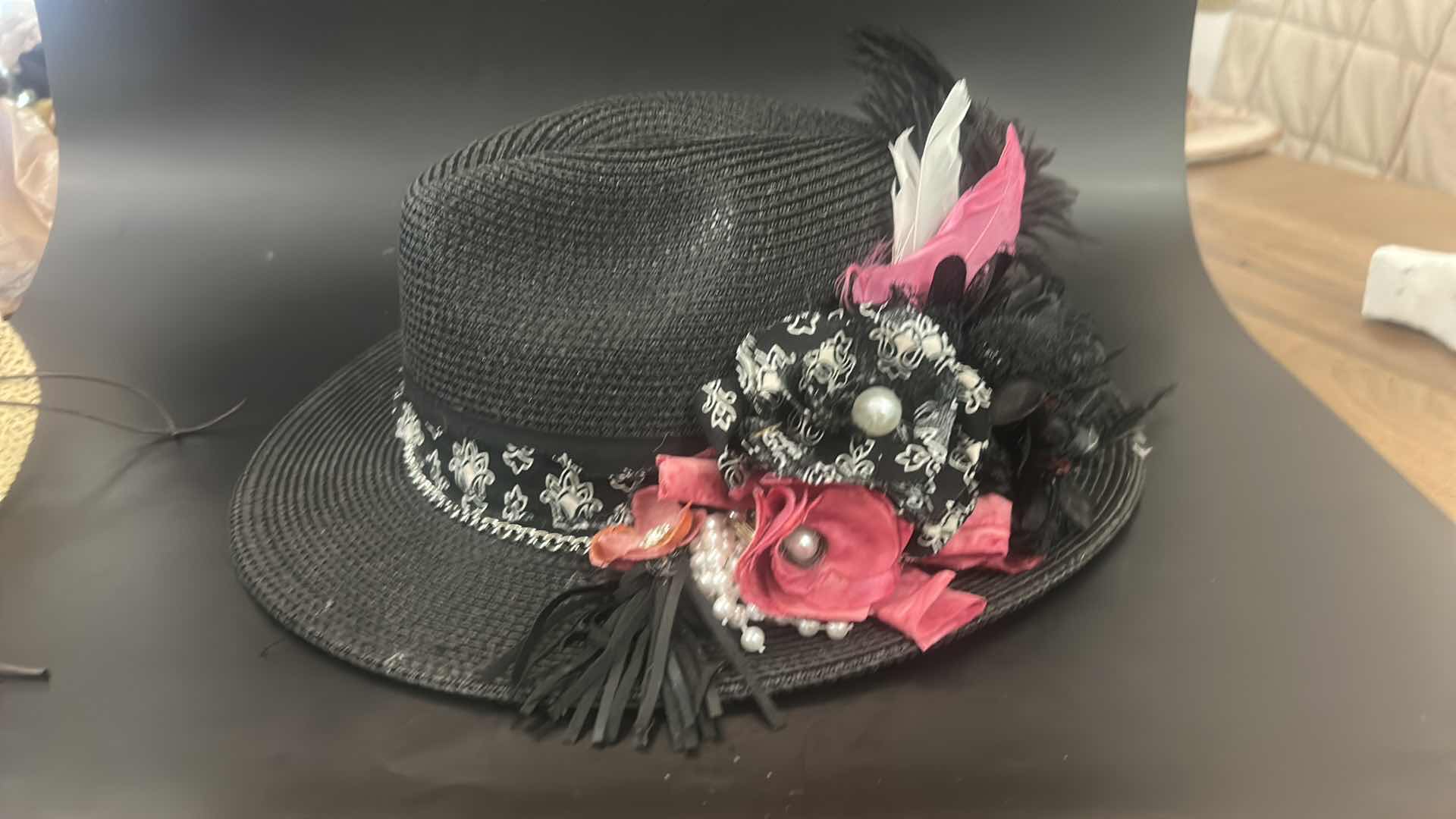 Photo 1 of NEW- WOMENS BLACK FEDORA STYLE CUSTOM HAT SIZE MED