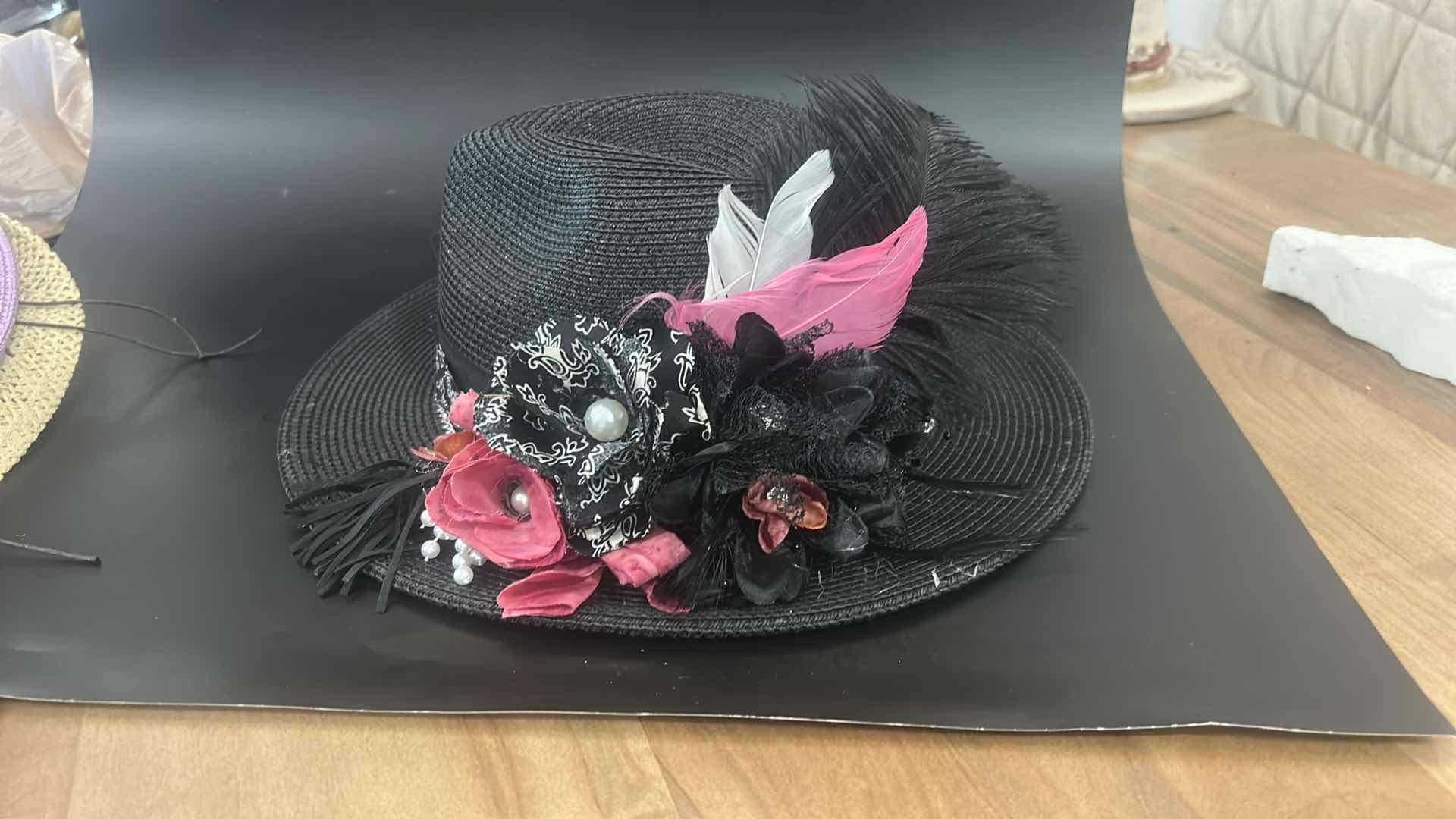 Photo 1 of NEW- WOMENS BLACK FEDORA STYLE CUSTOM HAT SIZE MED