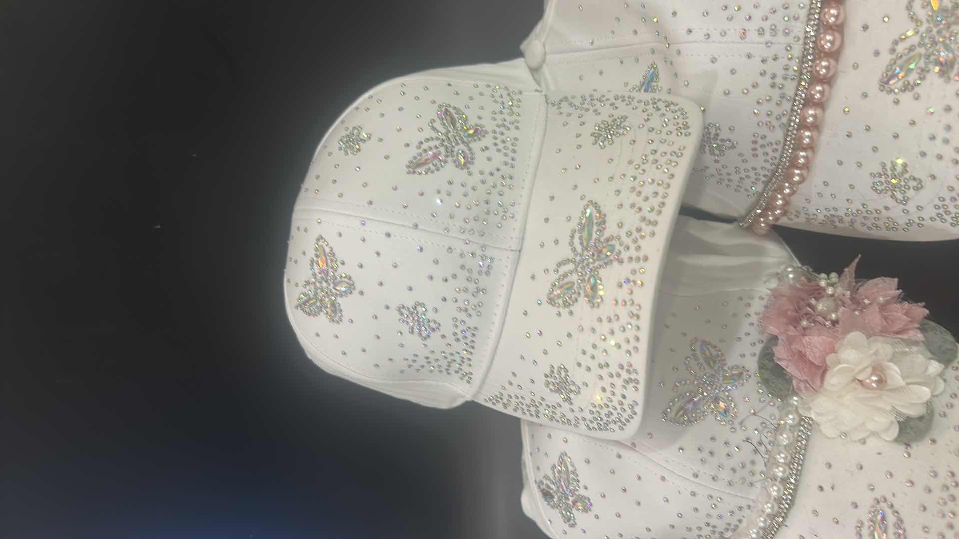 Photo 1 of NEW - 3 WHITE SPARKLY BUTTERFLY BASEBALL CAPS