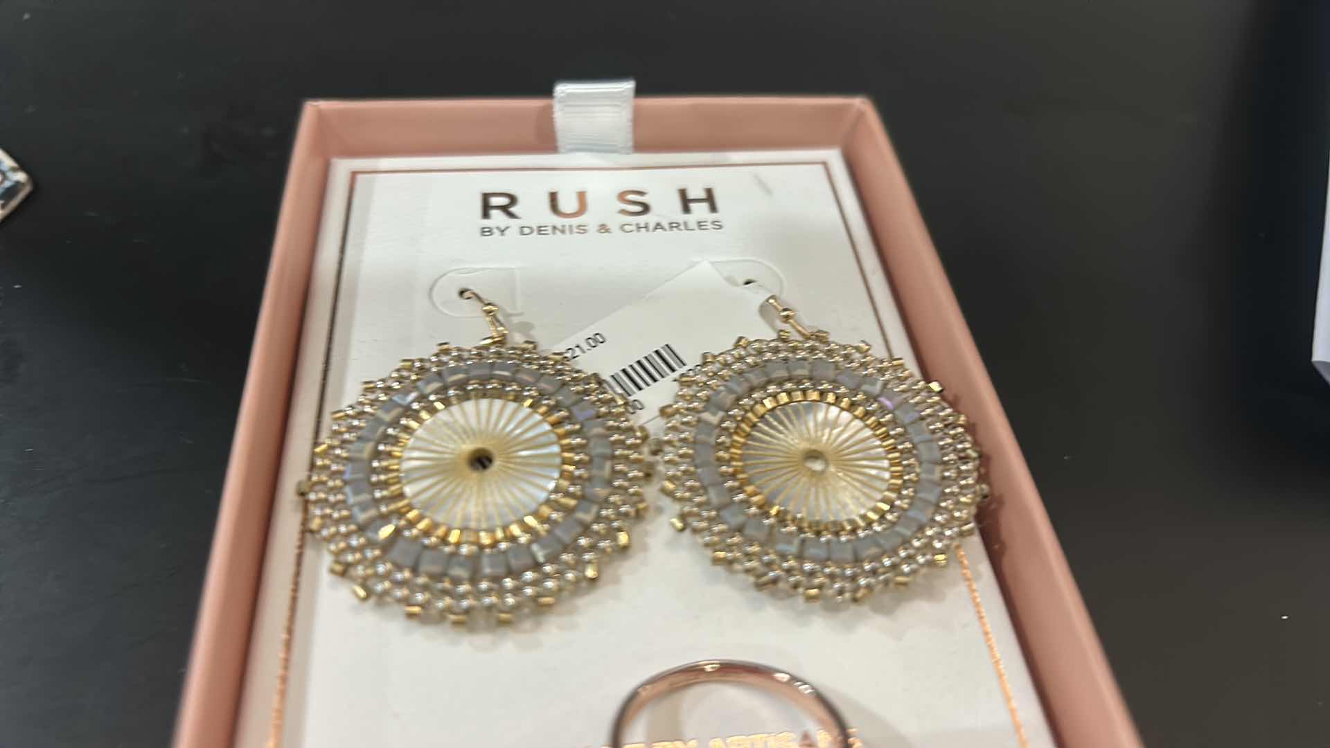 Photo 1 of COSTUME JEWELRY- NEW PAIR OF EARRINGS AND RING EST SIZE 8