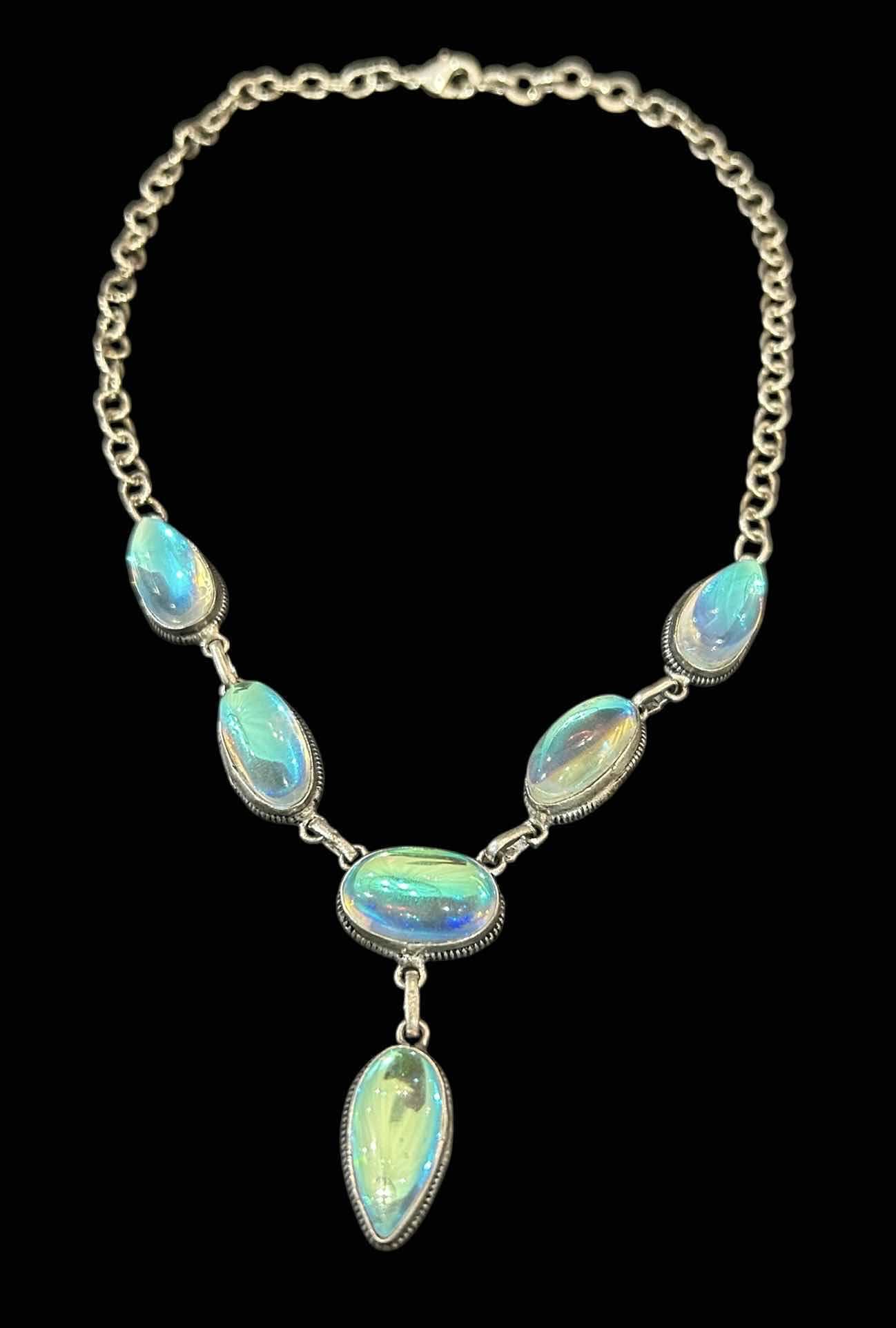 Photo 1 of STERLING SILVER NECKLACE WITH IRIDESCENT STONES
