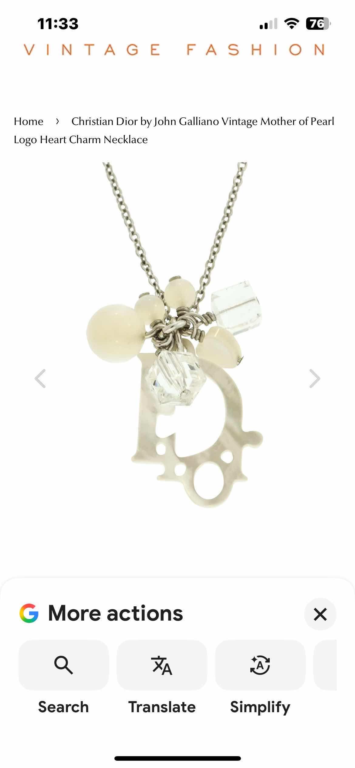 Photo 1 of CHRISTIAN DIOR BY JOHN GALLIANO VINTAGE MOTHER OF PEARL LOGO HEART CHARM NECKLACE 
