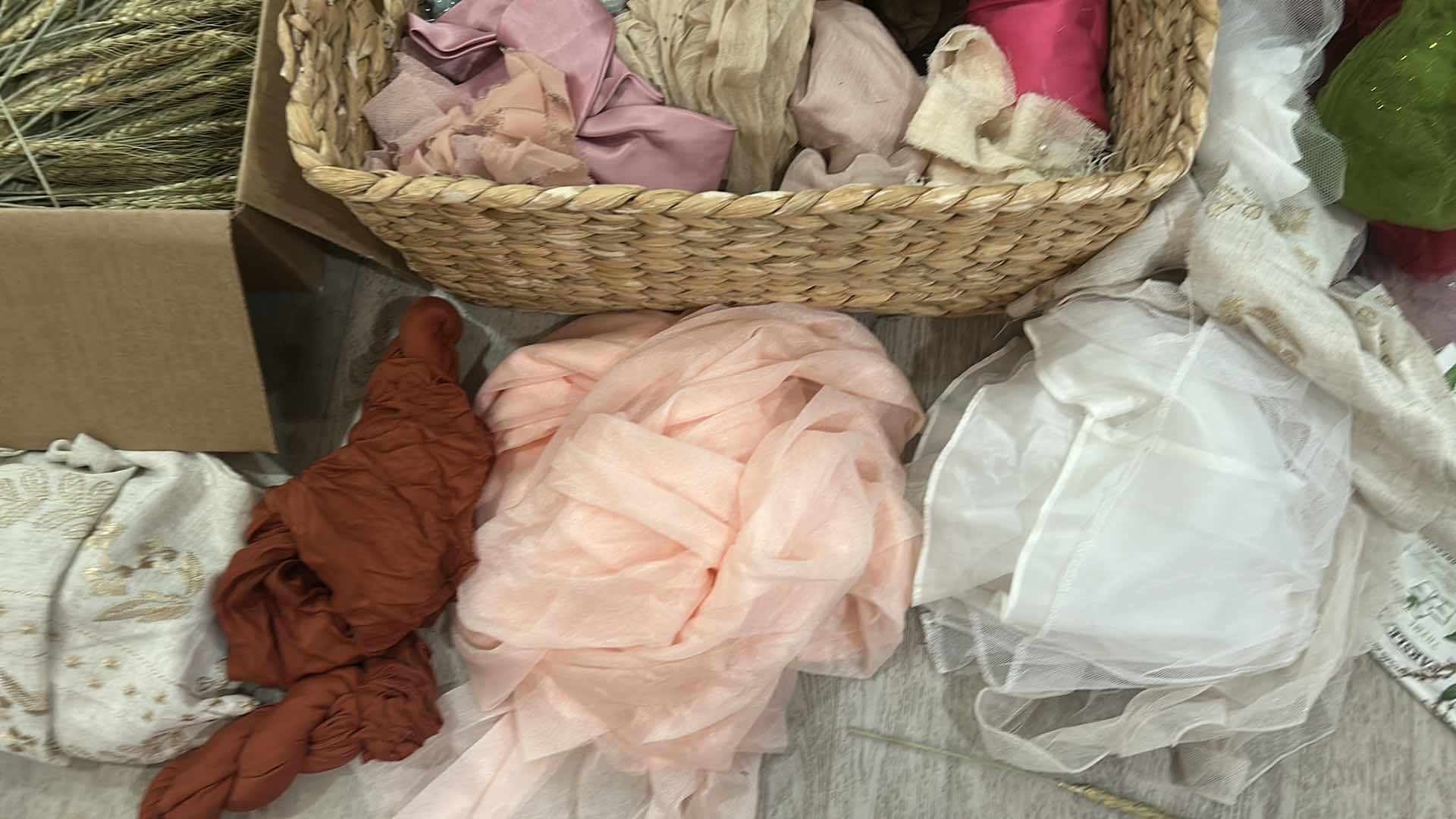Photo 1 of BASKET WITH CRAFTING FABRIC & WHEAT