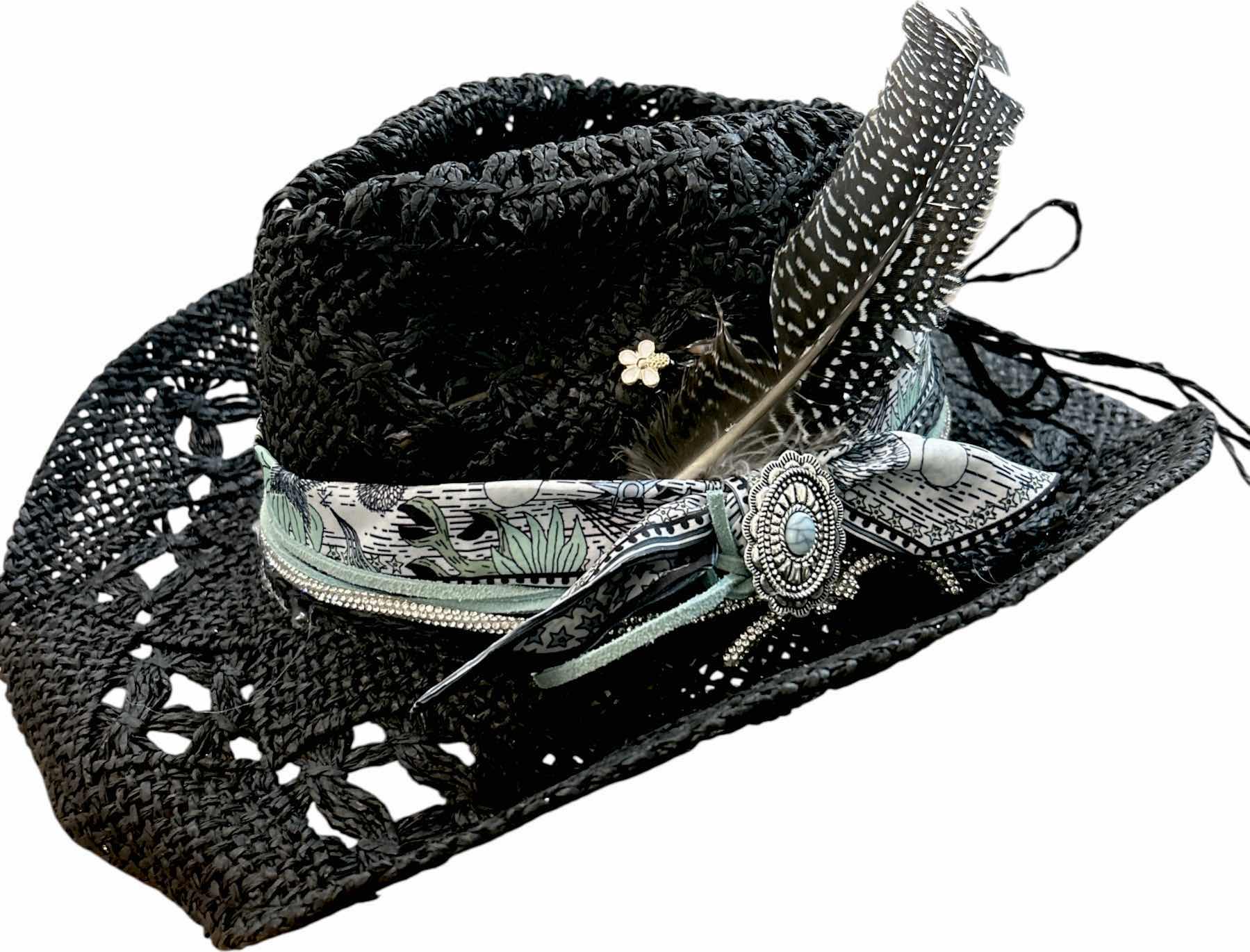 Photo 1 of NEW- BLACK WOVEN PAPER CUSTOM COWGIRL HAT ADJUSTABLE SIZE M/L
