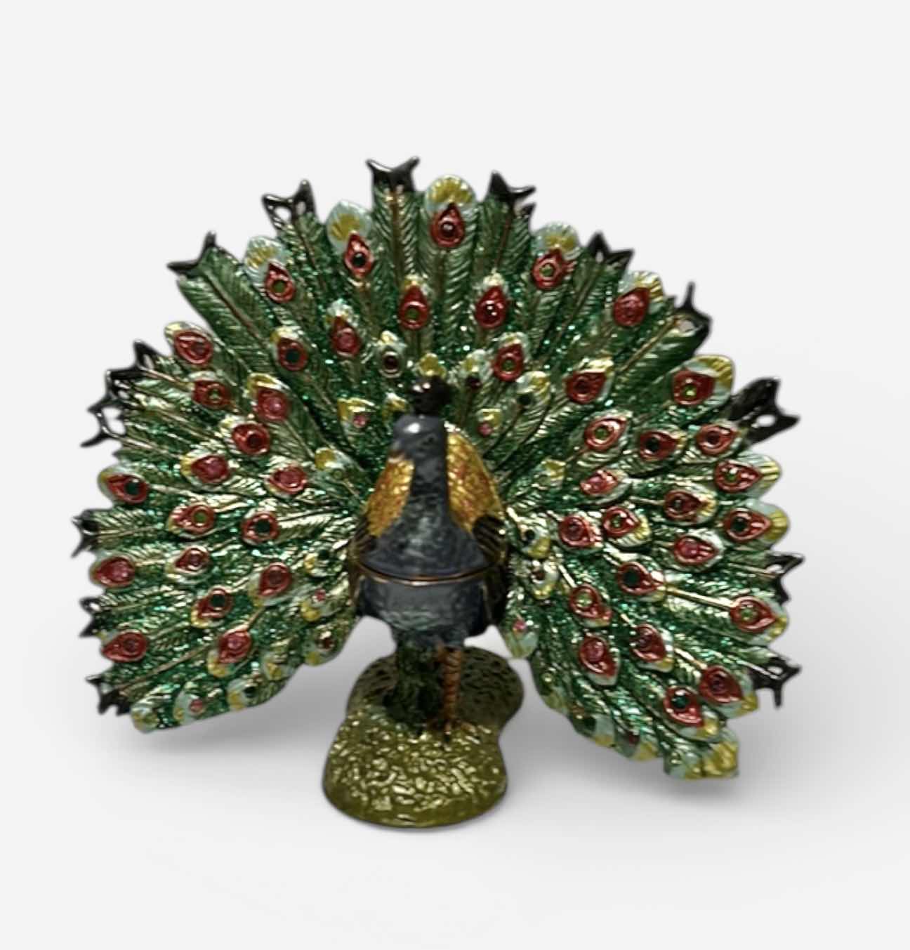 Photo 1 of BEJEWELED PEACOCK TRINKET BOX H3”