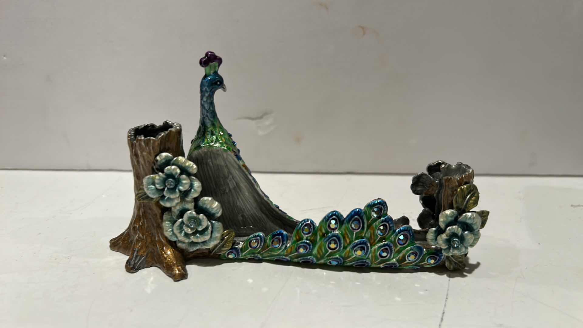 Photo 1 of BEJEWELED PEACOCK BUSINESS CARD AND PEN HOLDER H3”
