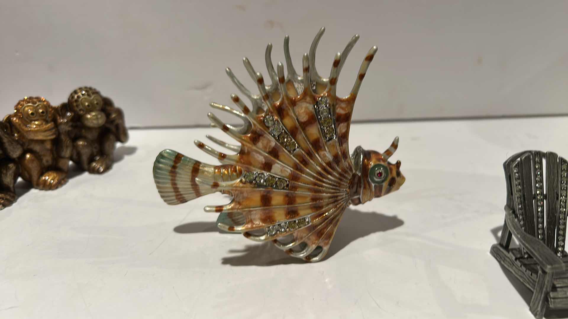 Photo 1 of 3 BEJEWELED MINI ITEMS- MONKEY BUSINESS CARD AND PEN HOLDER, CHAIR, & FISH H4”