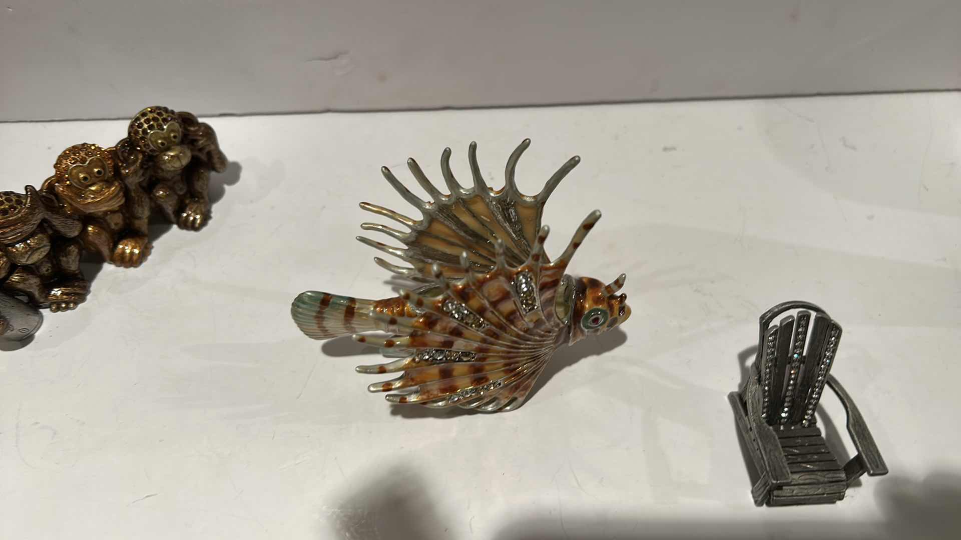 Photo 1 of 3 BEJEWELED MINI ITEMS- MONKEY BUSINESS CARD AND PEN HOLDER, CHAIR, & FISH H4”