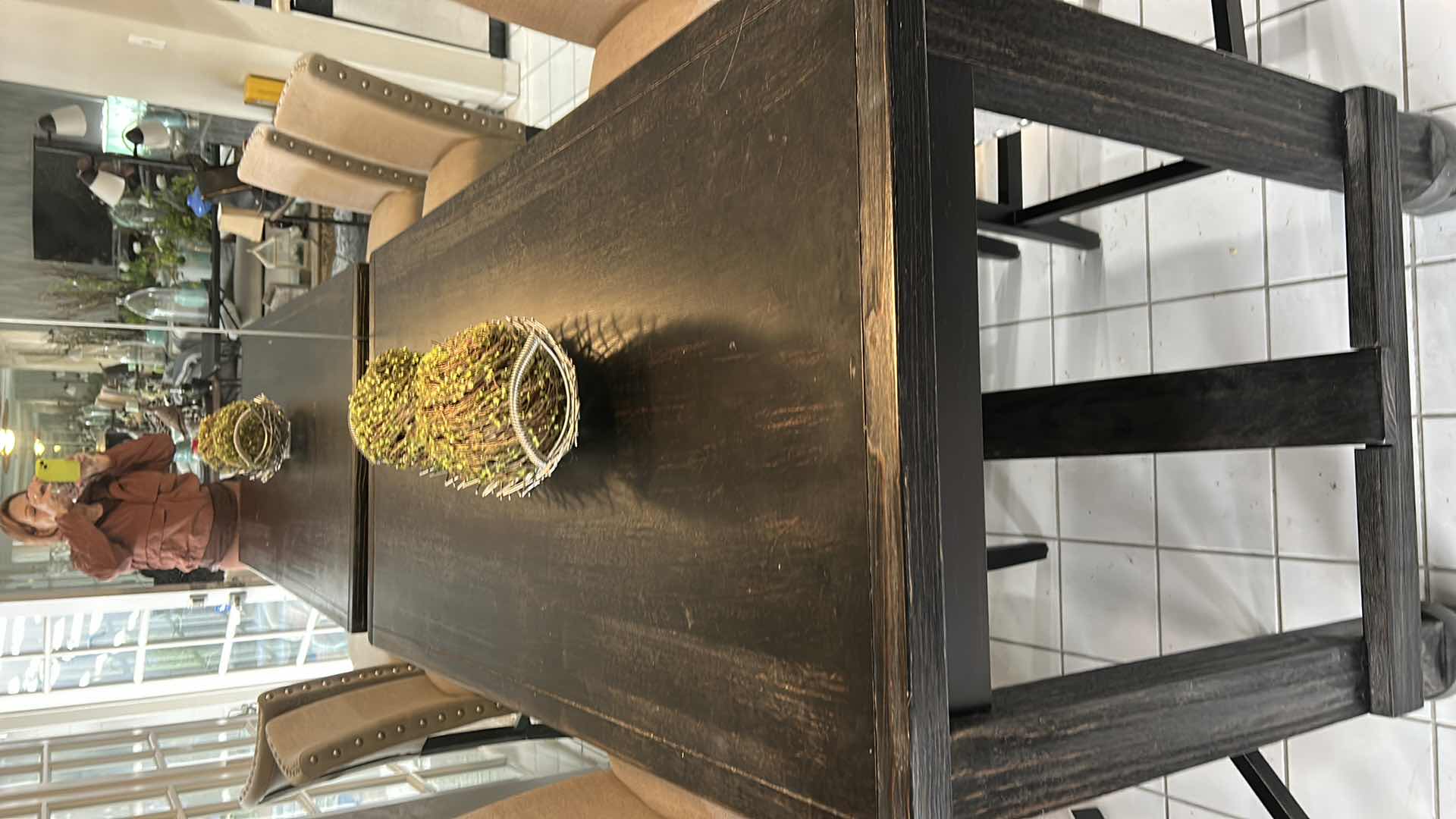 Photo 1 of FURNITURE OF AMERICA SANIA II ANTIQUE BLACK COUNTER HEIGHT DINING TABLE SET WITH GRAY SIDE CHAIRS. 30 ” X 5’ X 42”