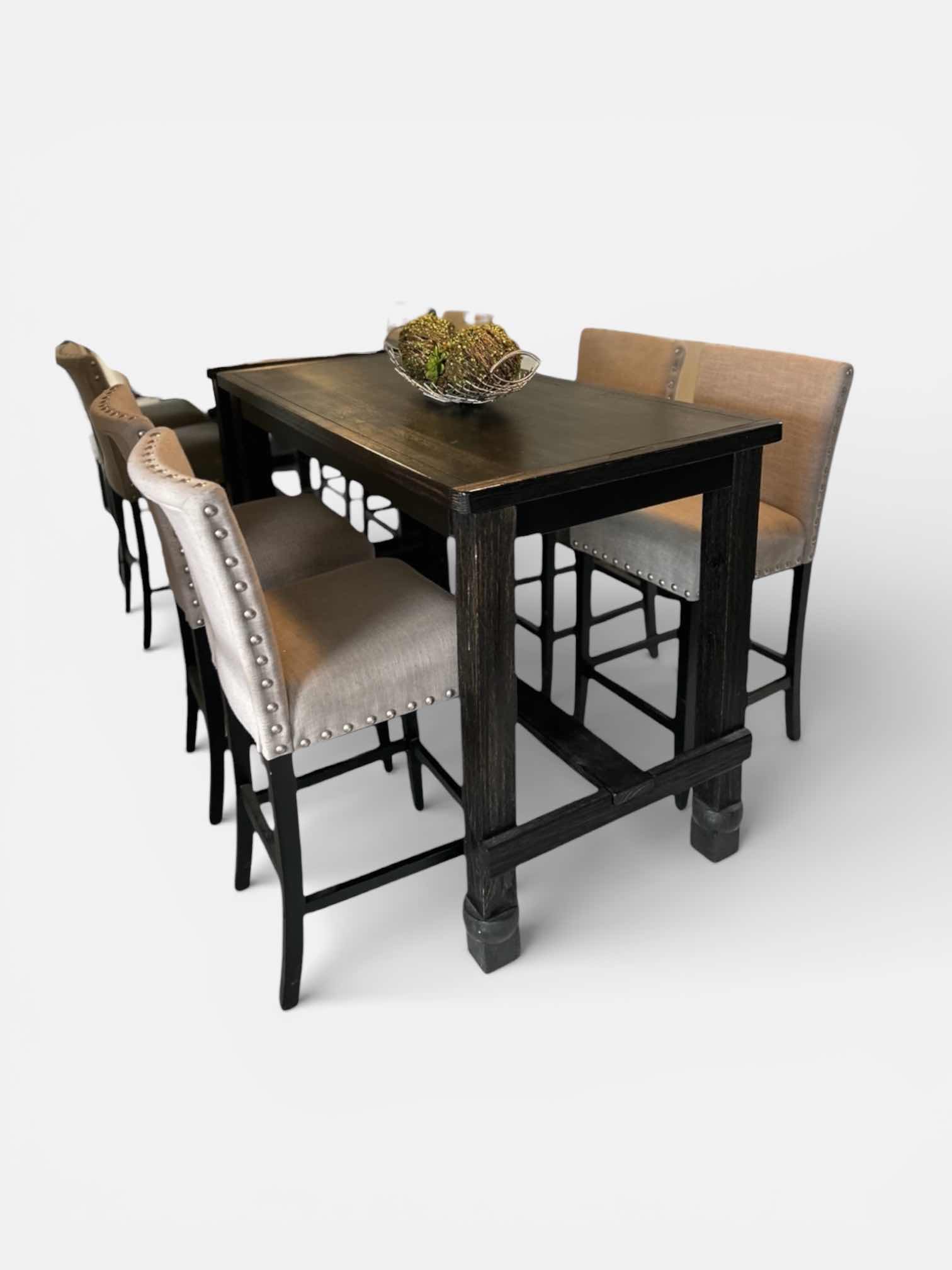 Photo 1 of FURNITURE OF AMERICA SANIA II ANTIQUE BLACK COUNTER HEIGHT DINING TABLE SET WITH GRAY SIDE CHAIRS. 30 ” X 5’ X 42”