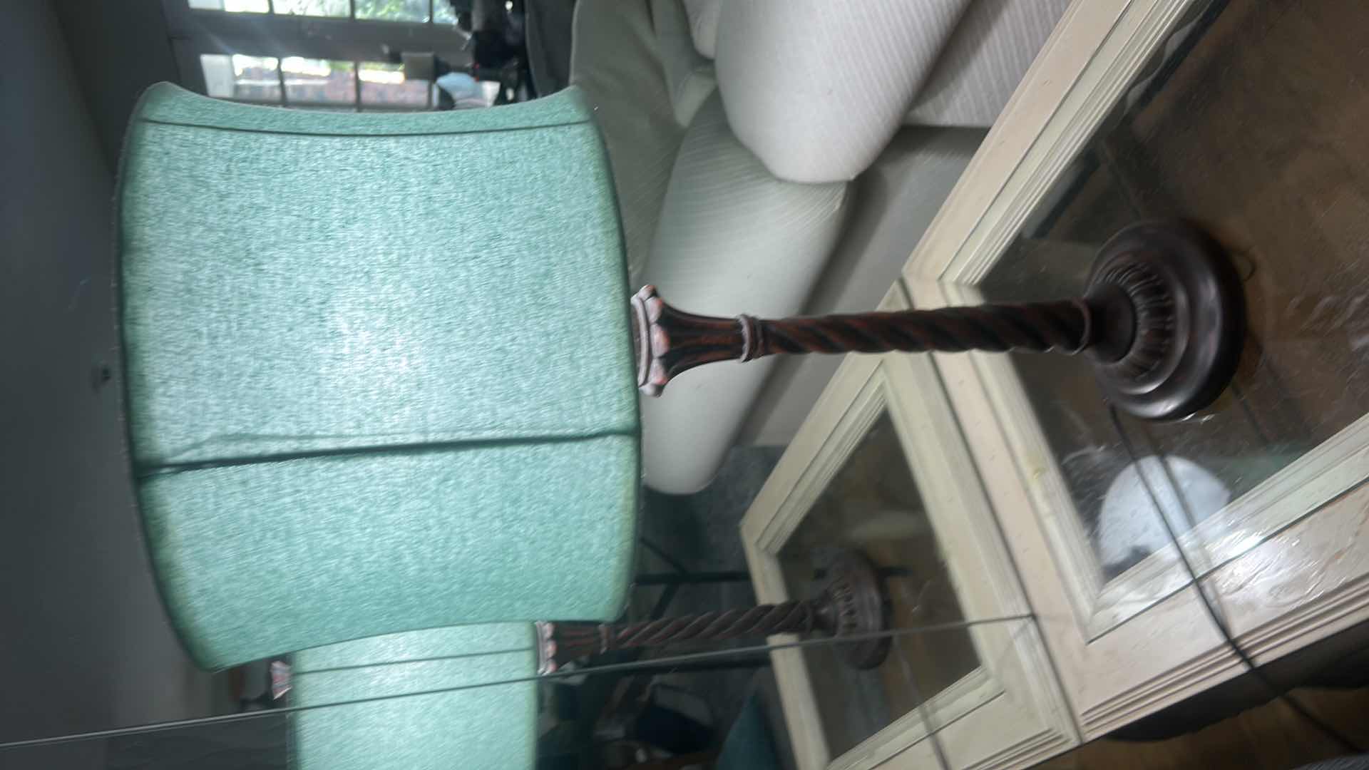 Photo 1 of METAL TABLE LAMP WITH BLUE SHADE H32”