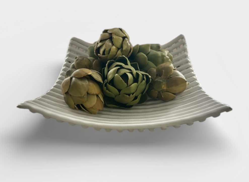 Photo 1 of WHITE CERAMIC BOWL WITH FAUX ARTICHOKES 13” x H4”