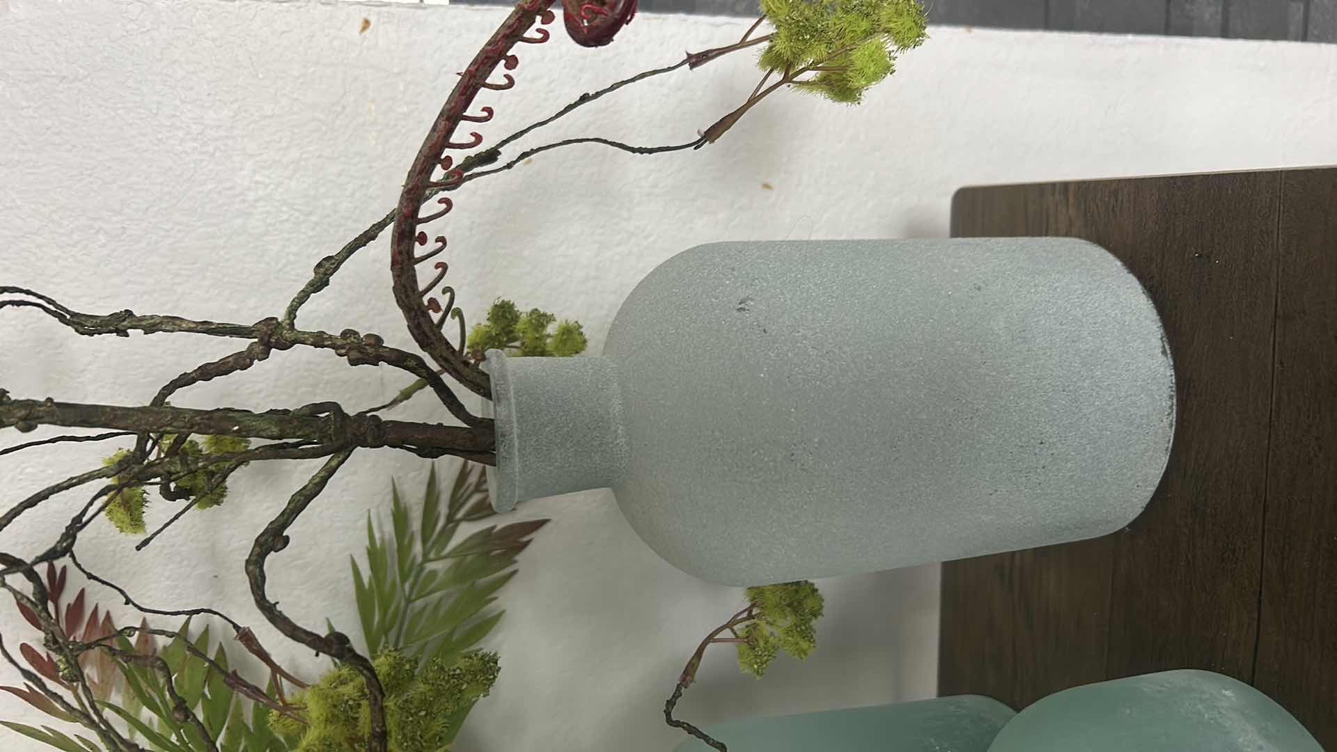 Photo 1 of 3 FROSTED GLASS VASES WITH FAUX FLOWERS H8”