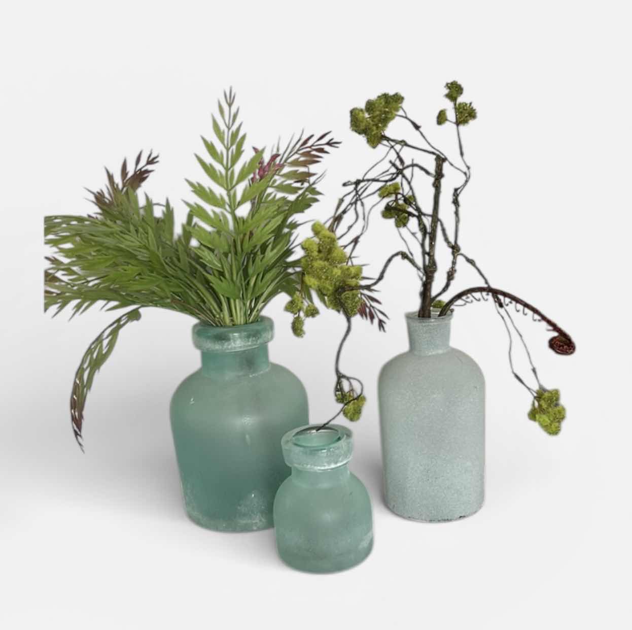 Photo 1 of 3 FROSTED GLASS VASES WITH FAUX FLOWERS H8”