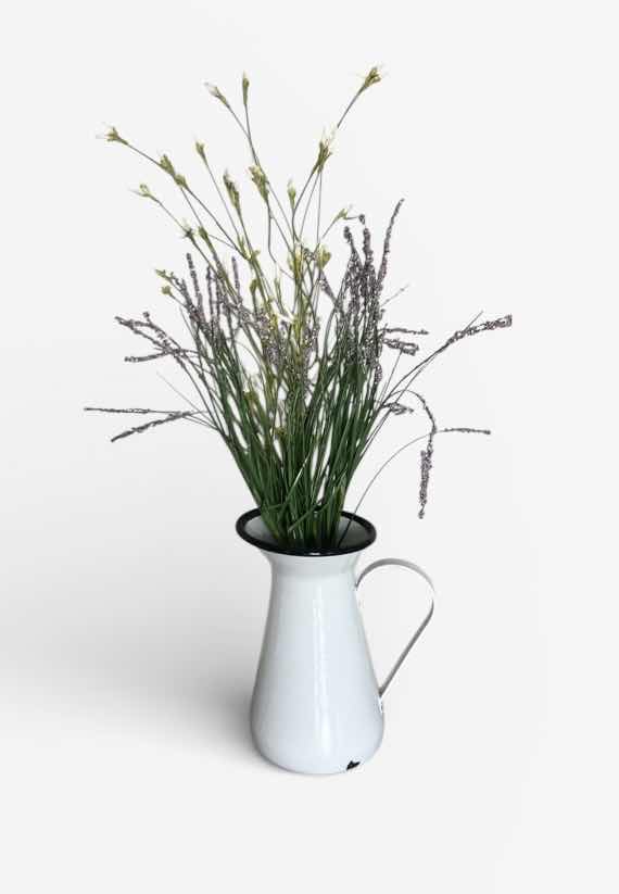 Photo 1 of ENAMEL PITCHER VASE H8” WITH FAUX FLORAL