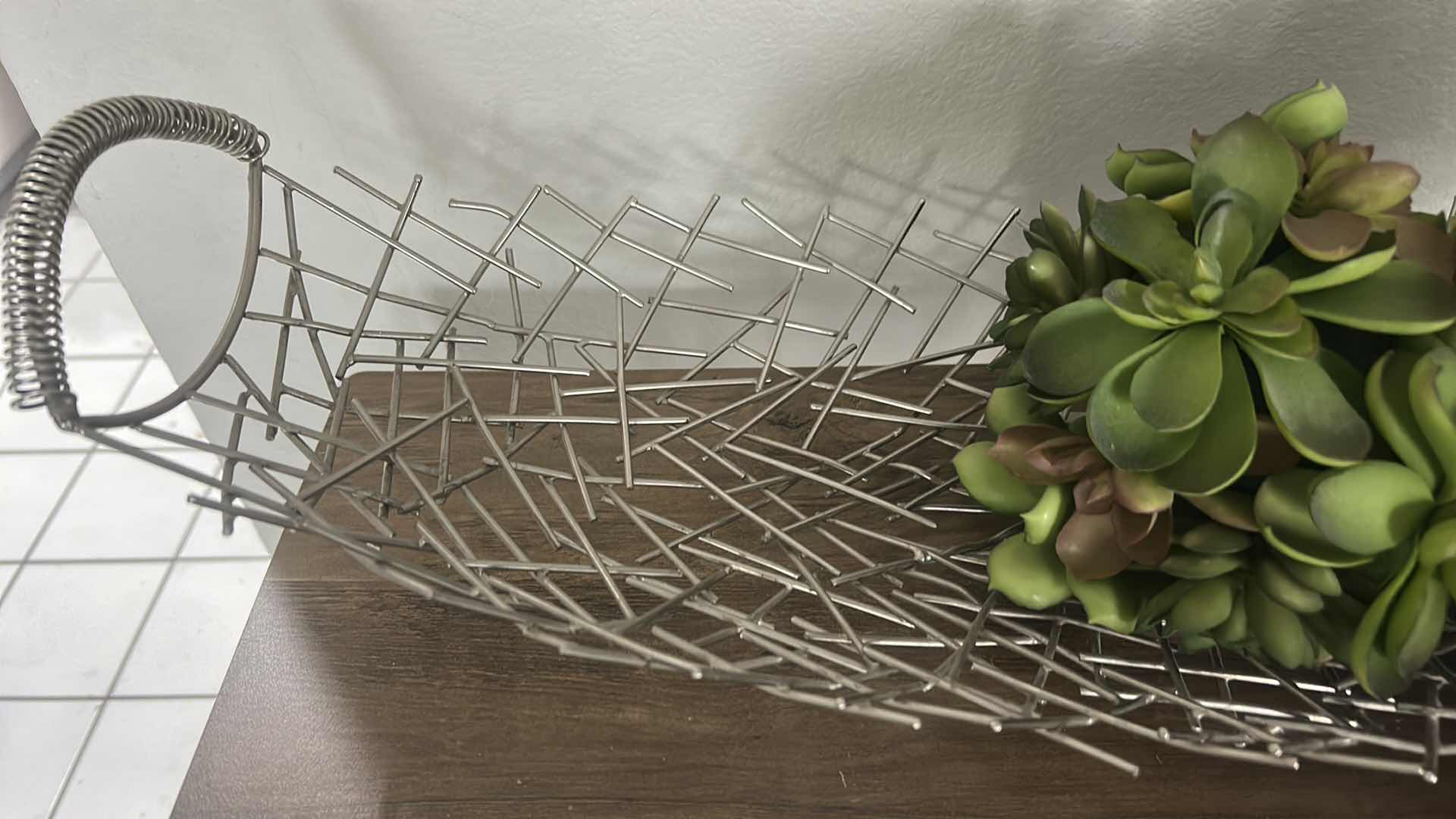 Photo 1 of METAL BASKET CENTERPIECE WITH TOPIARY 24” x 9” x H6”